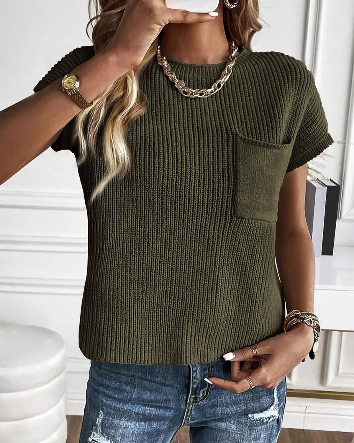 KIRUNDO Spring Summer Short Sleeve Sweater for Women 2026 Casual Sweater Vest Cotton Knit Pullover Tank Tops Fashion Clothing - Image 3