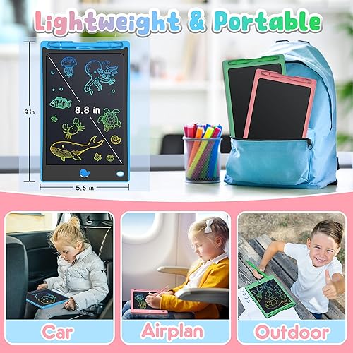 Miniatura 6 de FLUESTON Tableta de escritura LCD para niños, tableta de dibujo para niños y niñas de 3, 4, 5, 6, 7, 8 años, 8.8 pulgadas, 3 piezas en 1 paquete,