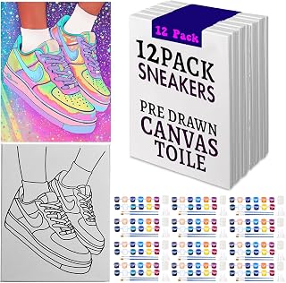 12 Pack Canvas Paint Kit – Pre-Drawn Stretched Canvas Bulk | Fun Party Activity & Favor | Painting Set for Kids Adults, Birthday Parties, Events, and Art Nights Paint Party With Twist