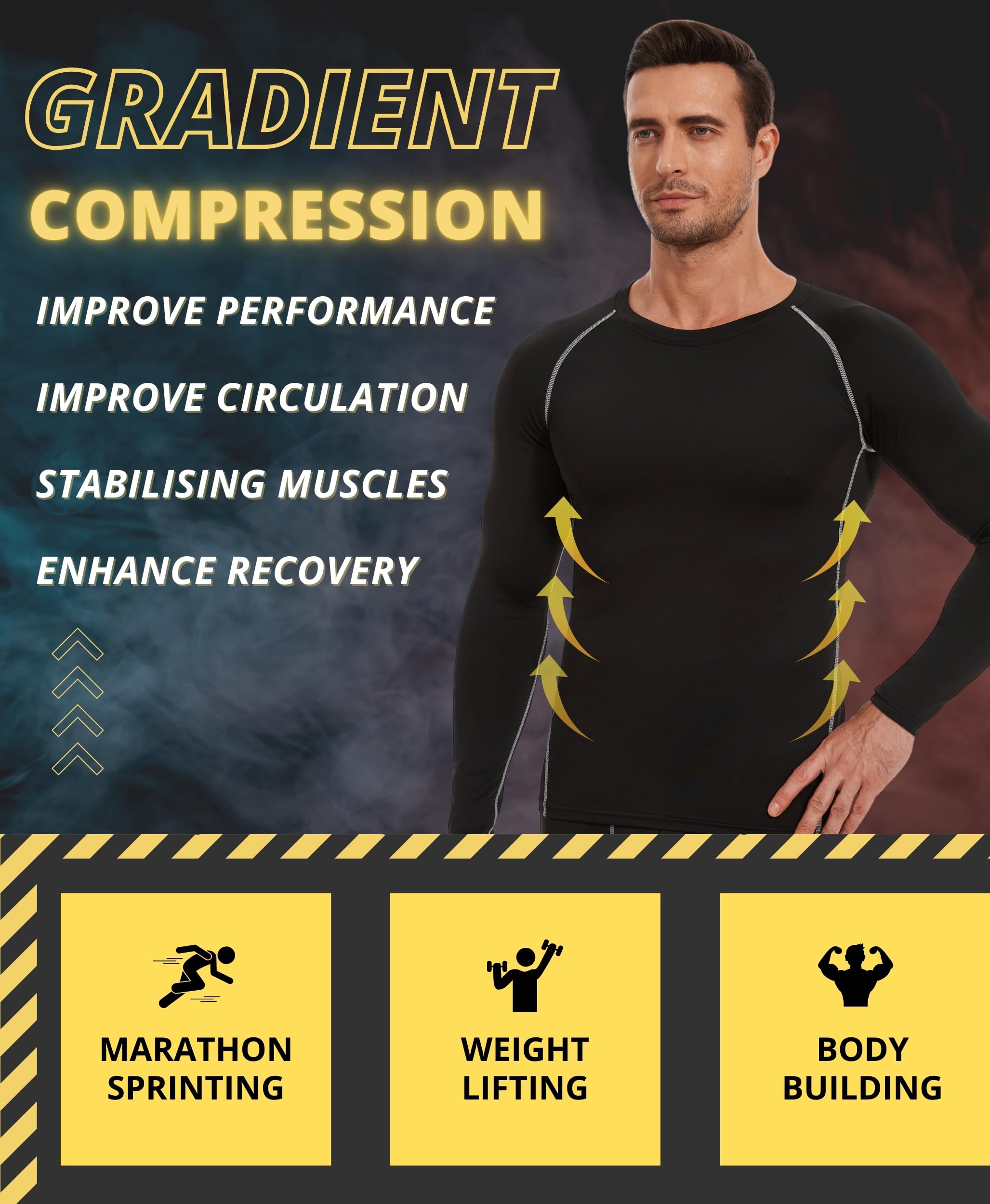 AMZSPORT Maglia Compressione Uomo Confezione da 3 Maglia Termica Manica Lunga Maglietta Palestra Compression Shirt Ciclismo Running Sportiva
