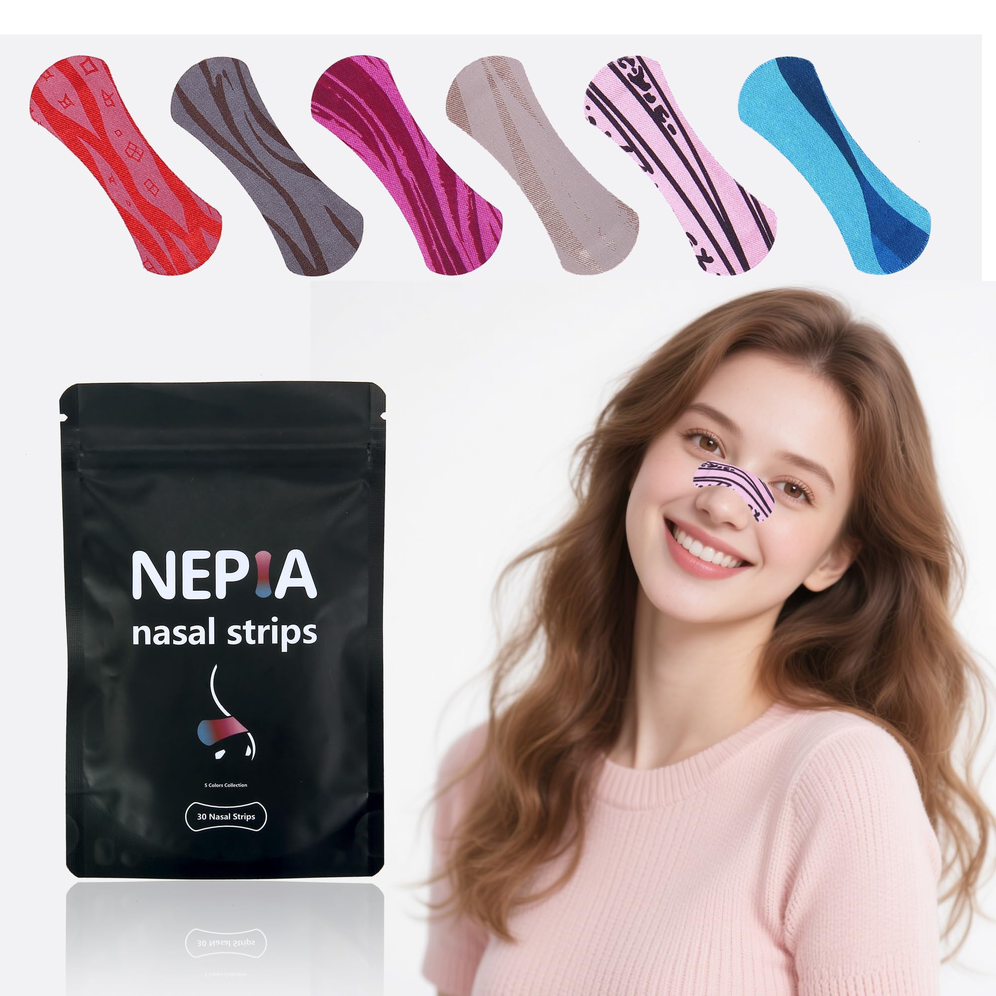 Nepia Hypoallergenic Nasal Strips for Sleeping 30-Pack Nose Strips for Better Breathing Instant Nasal Congestion Relief for Colds