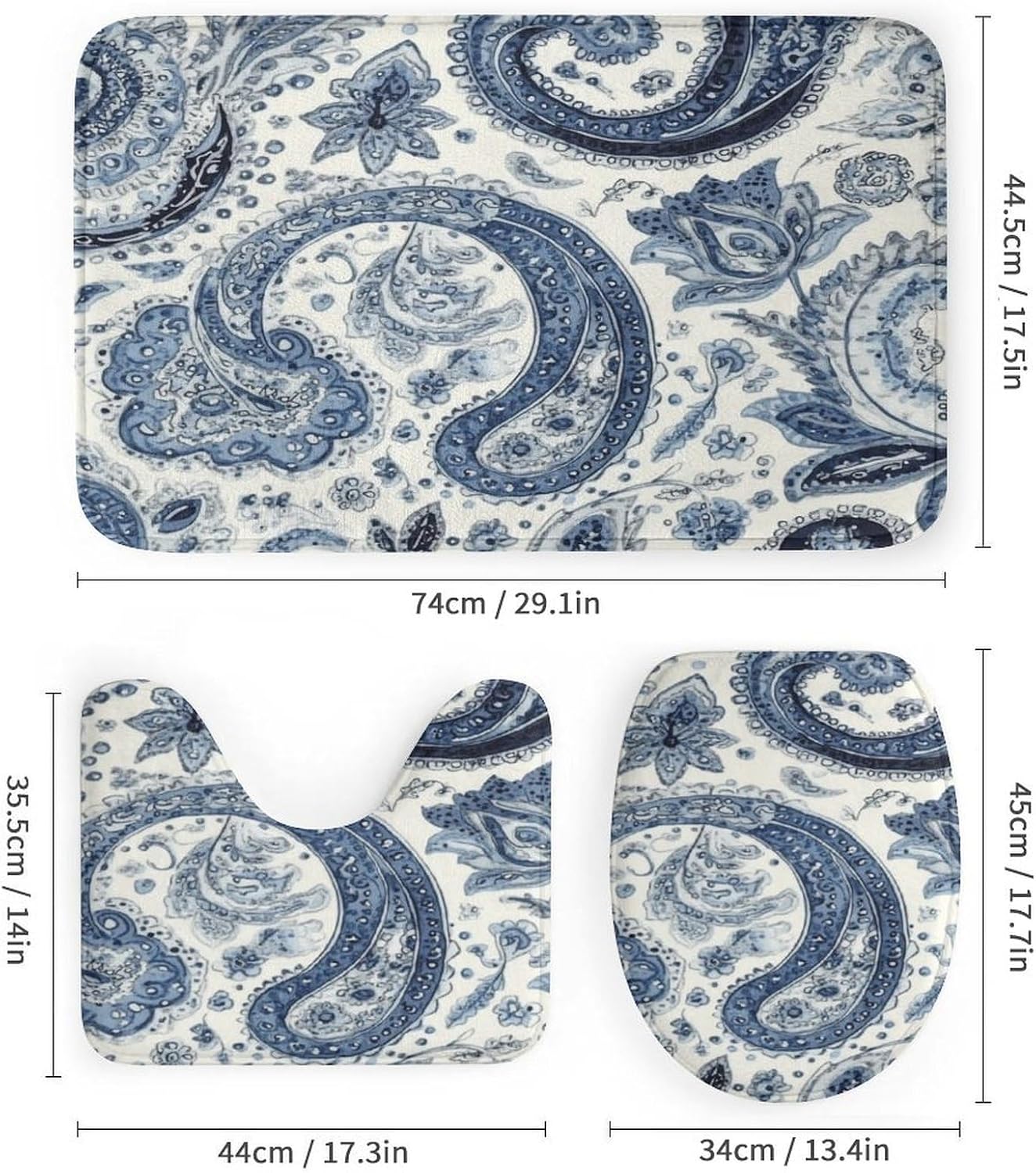 Bathroom Mat Set, Boho Pattern Printed on Bath Sets for Bathroom Accessories, Perfect for Hotel Dorm Spa Home, 72 x 72 inches