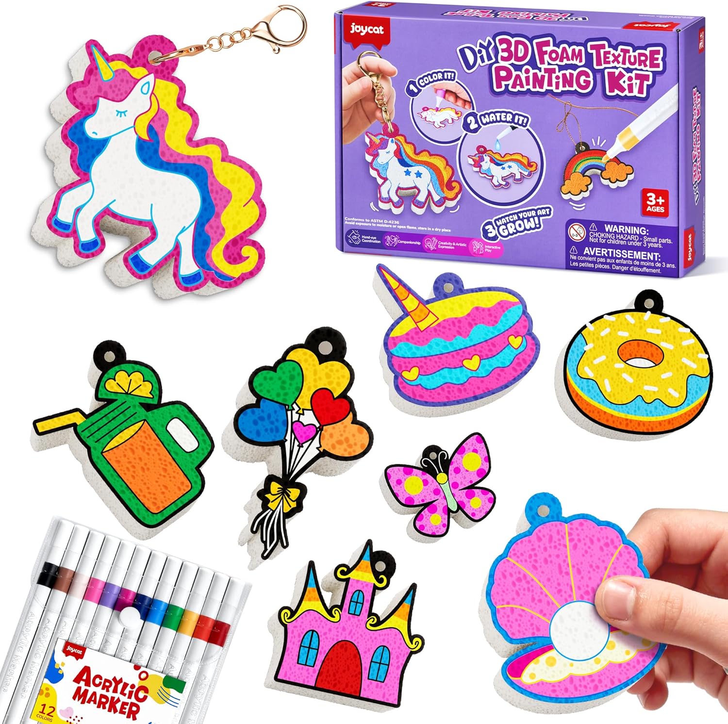 JoyCat 3D Art Kit - Magic Foam Texture Painting Kit, Princesses & Unicorn, Mess-Free Paint Crafts for Kids, DIY Color Activity, Travel Toy Creative Gift for Girls & Boys Ages 4-10
