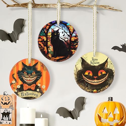 Miniatura 4 de Adornos colgantes Touber para Navidad - Adornos para árbol - Gato negro en noche oscura Gato negro en la noche oscura,Bruja mágica,Luna Gato