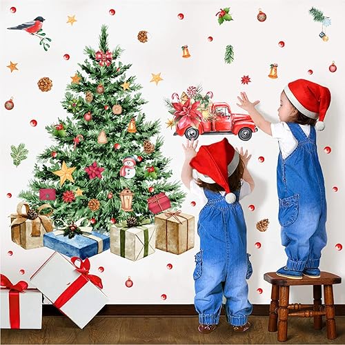 Miniatura 2 de Large Christmas Tree Wall Decals Merry Christmas Wall Stickers Christmas Truck Wall Decals Peel and StickWatercolor Pine Tree Stickers for Window