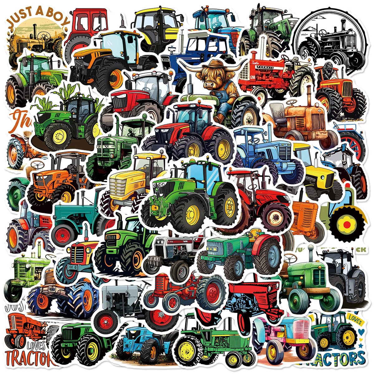 50 Pcs Agricultural Tractor Stickers Laptop Car Scrapbook Phone Skateboard Suitcase Luggage Bike Tractor Vinyl Waterproof Aesthetic Personalised Stickers for Adults