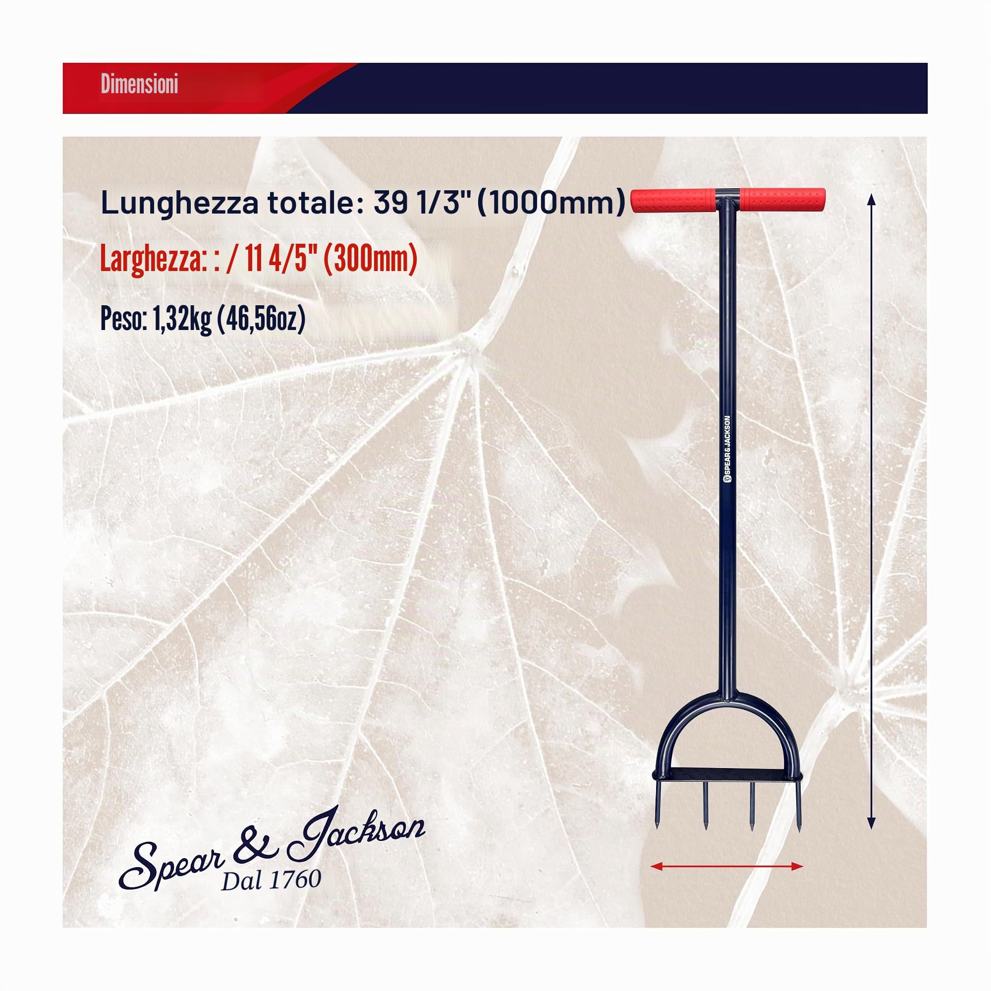 Spear & Jackson 4852LSA Aeratore a Chiodi per Prato – Tutto in Metallo con Punte in Acciaio al Carbonio, Manico a T Largo con Impugnatura Antiscivolo e Poggiapiedi per un’Aerazione Facile