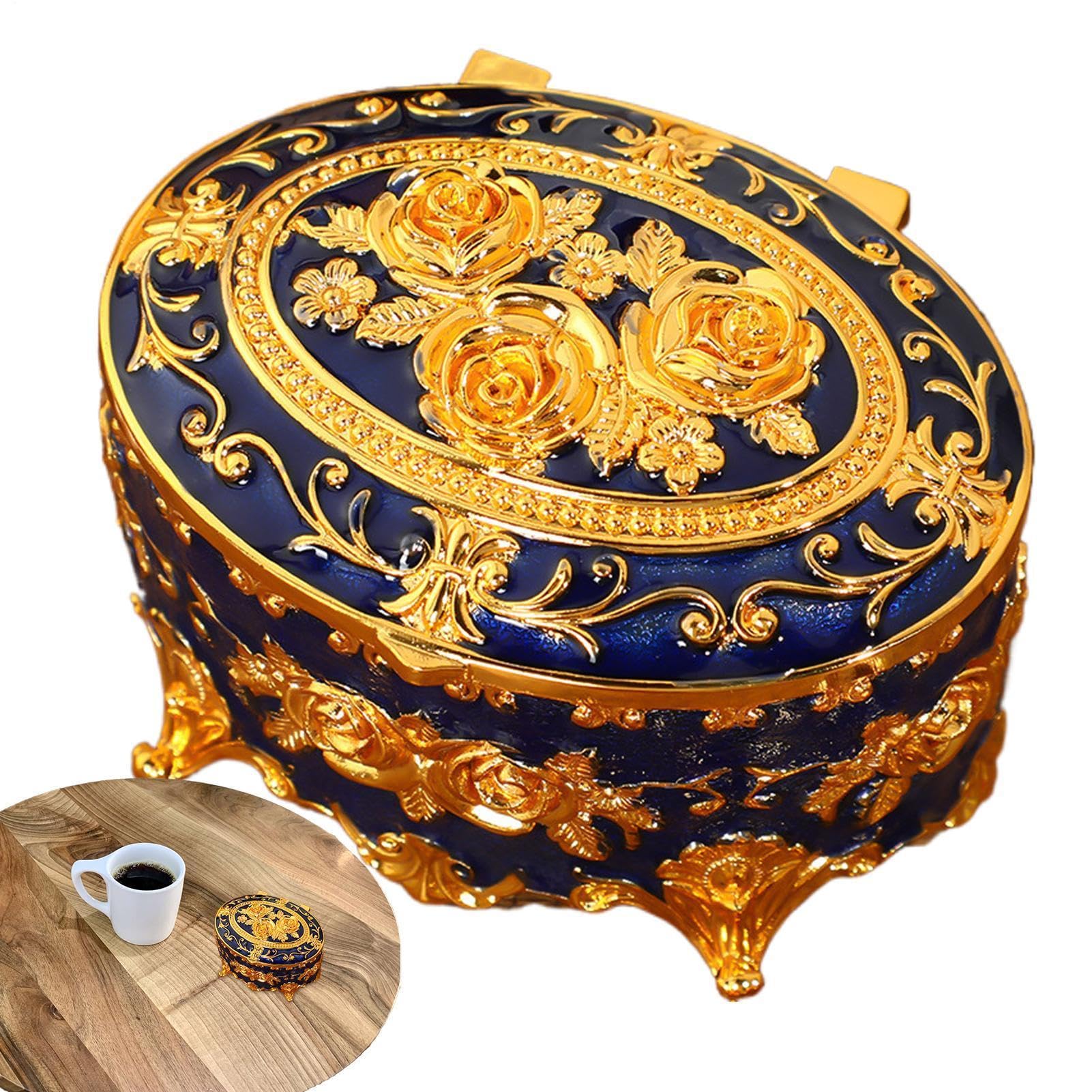 Boîte à bijoux européenne vintage en métal et organiseur de bagues portable