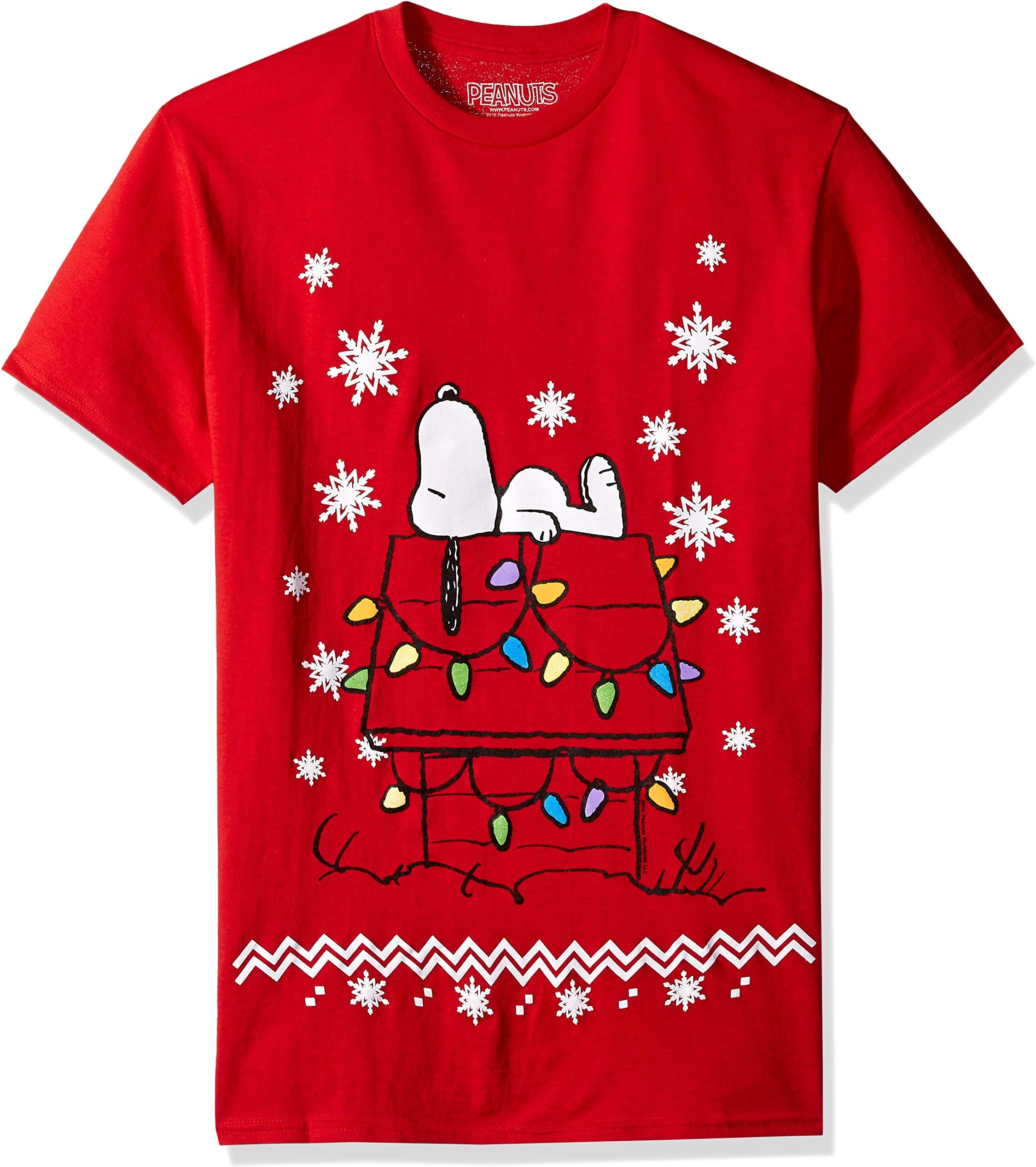 Peanuts Men's Snoopy Christmas Lights House T Shirt
