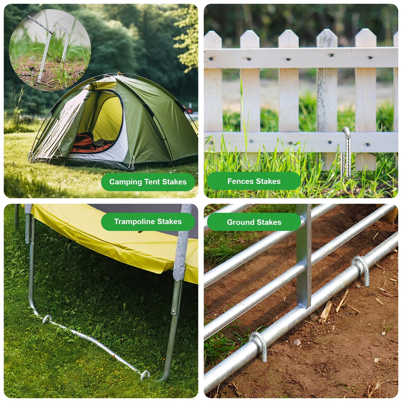 NONMON 10 Picchetti Da Terra A J 30 Cm In Acciaio Zincato - Ancoraggi Resistenti Per Tende E Giardino - 3