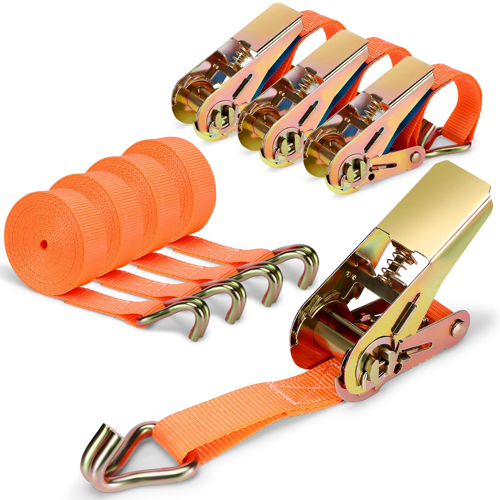 KJE Cinghie A Cricchetto E-Track Con Gancio A Molla - Confezione Da 4 - 5,1 Cm X 5,1 M - Resistenza 2041 Kg
