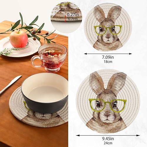 Miniatura 2 de Juego de 2 soportes para ollas de cocina con diseño de conejitos de Pascua de acuarela, salvamanteles inteligentes y divertidos conejos, juego de