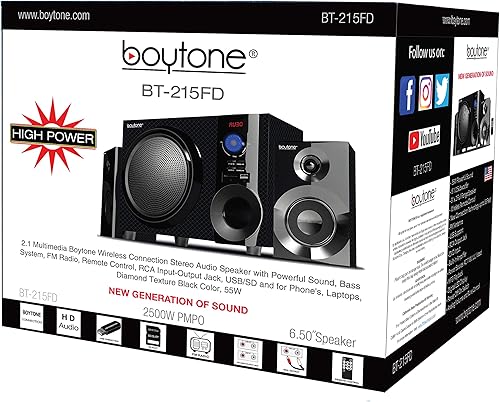 Miniatura 8 de Boytone BT-215FD Altavoz de audio estéreo Bluetooth inalámbrico de 55 W con sonido potente, sistema de bajos, radio FM, control remoto, puerto