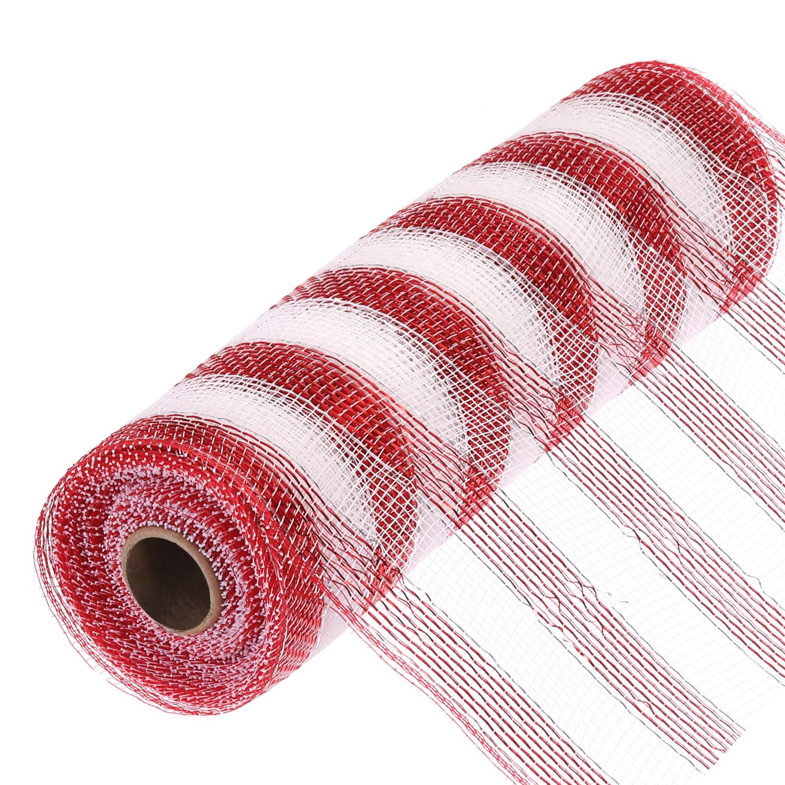 sourcing map 10 Inch Glitter Poly Burlap Mesh for Wreath, Decorative Mesh Fabric Ribbon 10 Yard for Fall Easter Christmas Flower Bow, Red & White & Silver