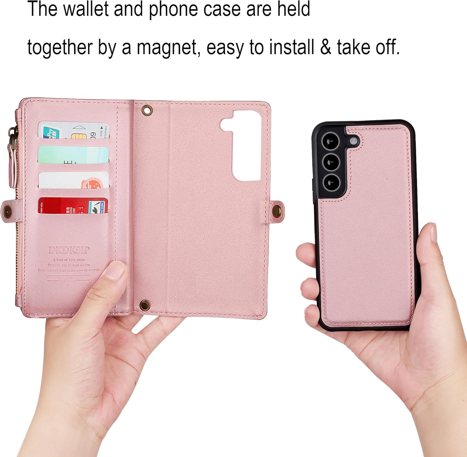 for Samsung Galaxy S25 Case Wallet for Women Men, Wireless Charging with RFID Blocking Card Holder, PU Leather Crossbody Strap Detachable Magnetic Phone Shell Purse 5G 6.2", Pink