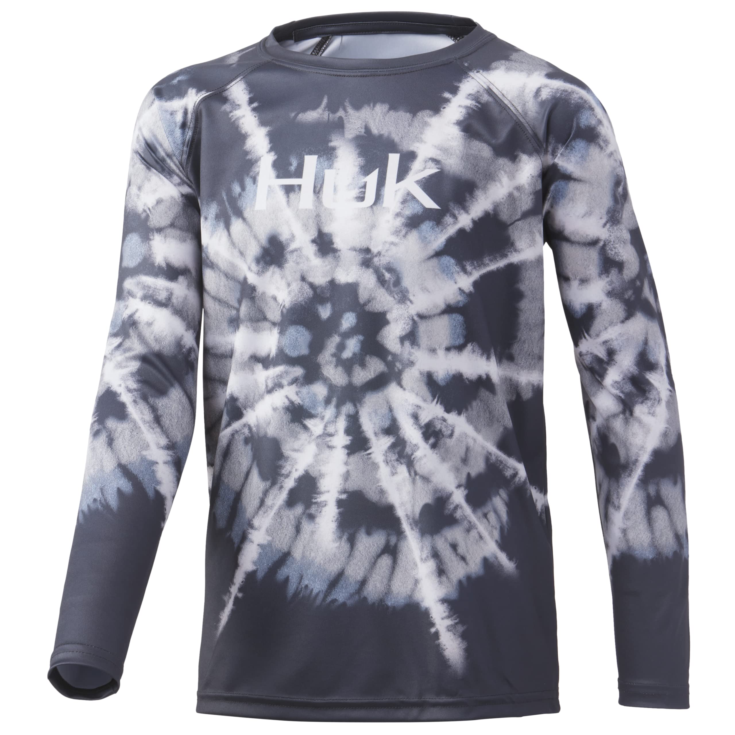Huk Spiral Dye - Volcanic Ash Kids' Standard Pursuit Long Sleeve Sun Protecting Fishing Shirt, Spiral Dye-Volcanic Ash, Small