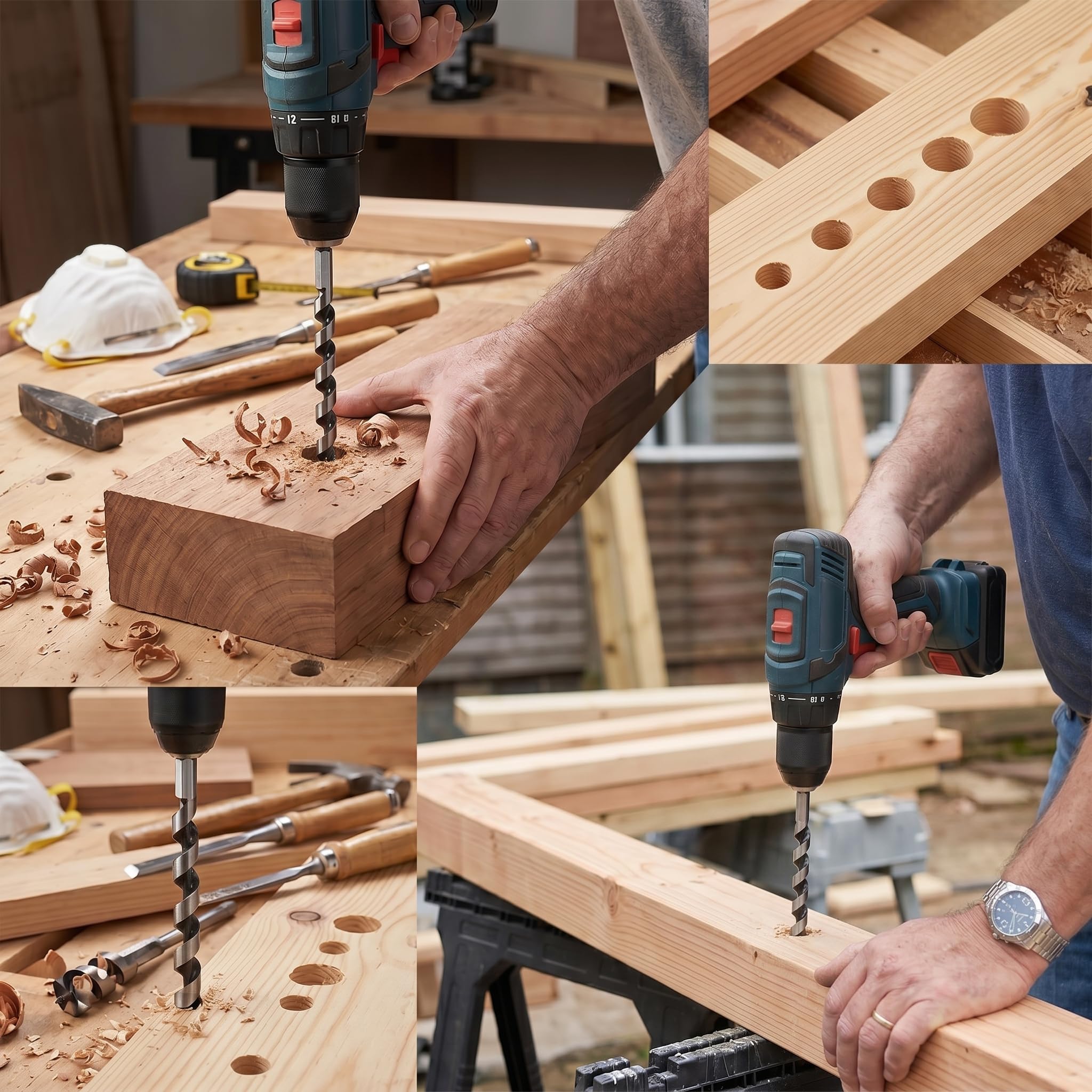Set di punte trapano a percussione per legno, set 8 pezzi per trapano a percussione (6, 8, 10, 12, 14, 16, 18, 20 mm)