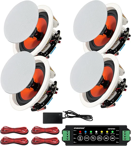 STUDIOFINIX 6.5 Inch Bluetooth Ceiling Speakers,600W Wired Recessed Speaker System, Ideal for Home Theater, Living Room,Office,Kichten,Study Room,Basement,Covered Patio and Flush Mount (4 Speakers)