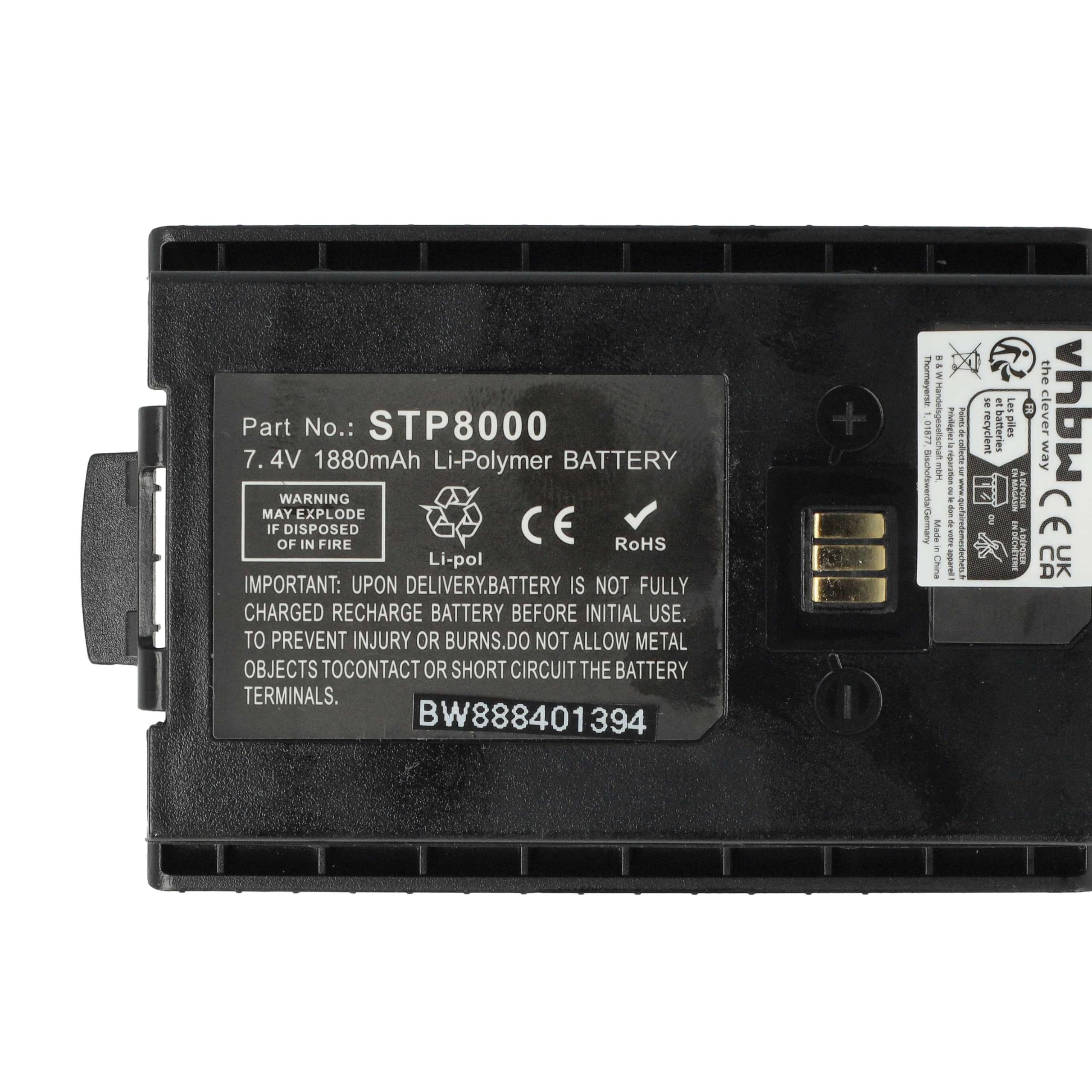 vhbw 2X Akku kompatibel mit Tetra STP8000 | SC2020, SC2024, SC20, STP8035, STP8020, STP8030 Funkgerät, Walkie Talkie (1880 mAh, 7,4 V, Li-Polymer)