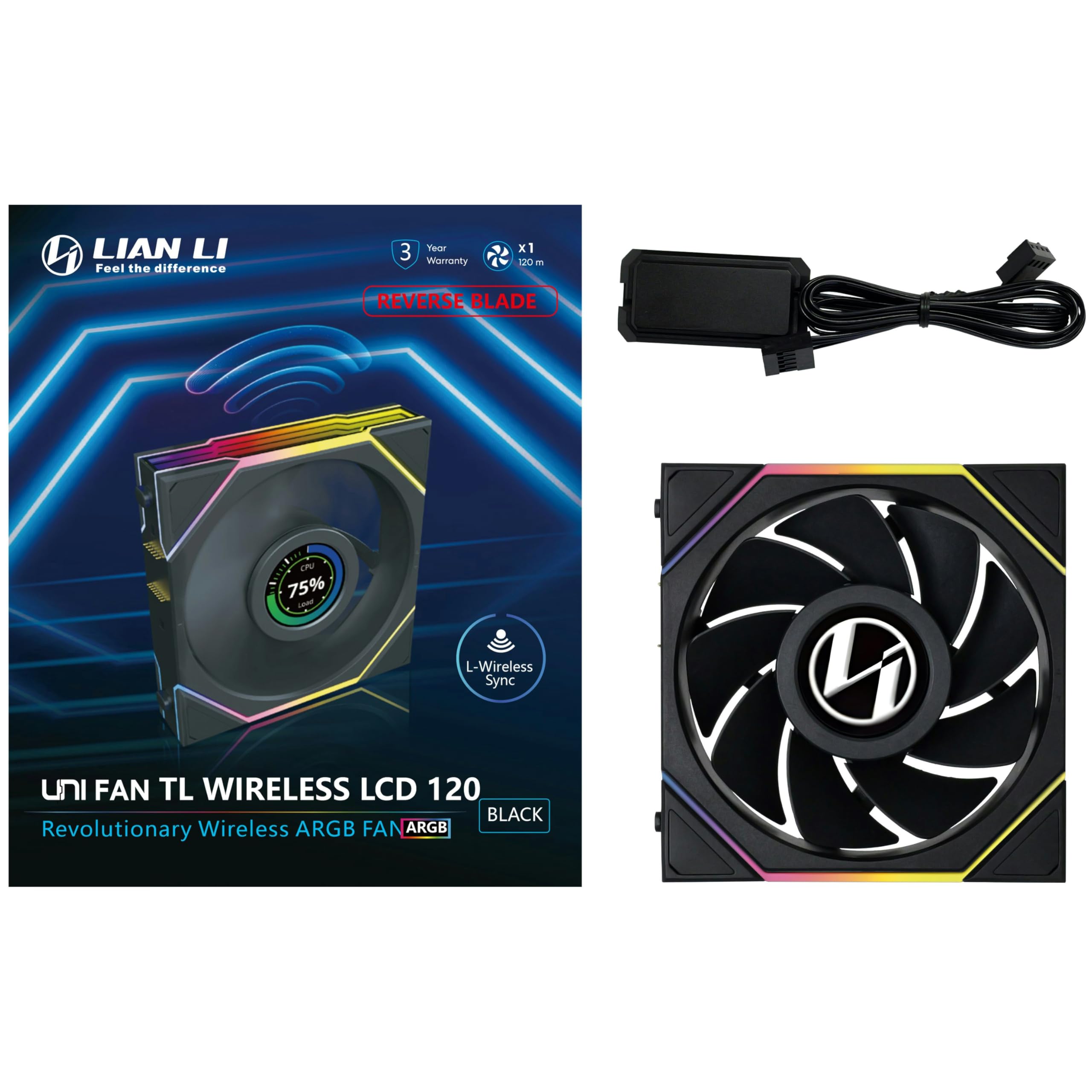 Lian Li UNI FAN TL Wireless LCD Lüfter 120mm RGB – Schwarz | PWM, 26 ARGB-LEDs, bis 1.900 U/min, Stecksystem, hoher Airflow, leise & vibrationsarm