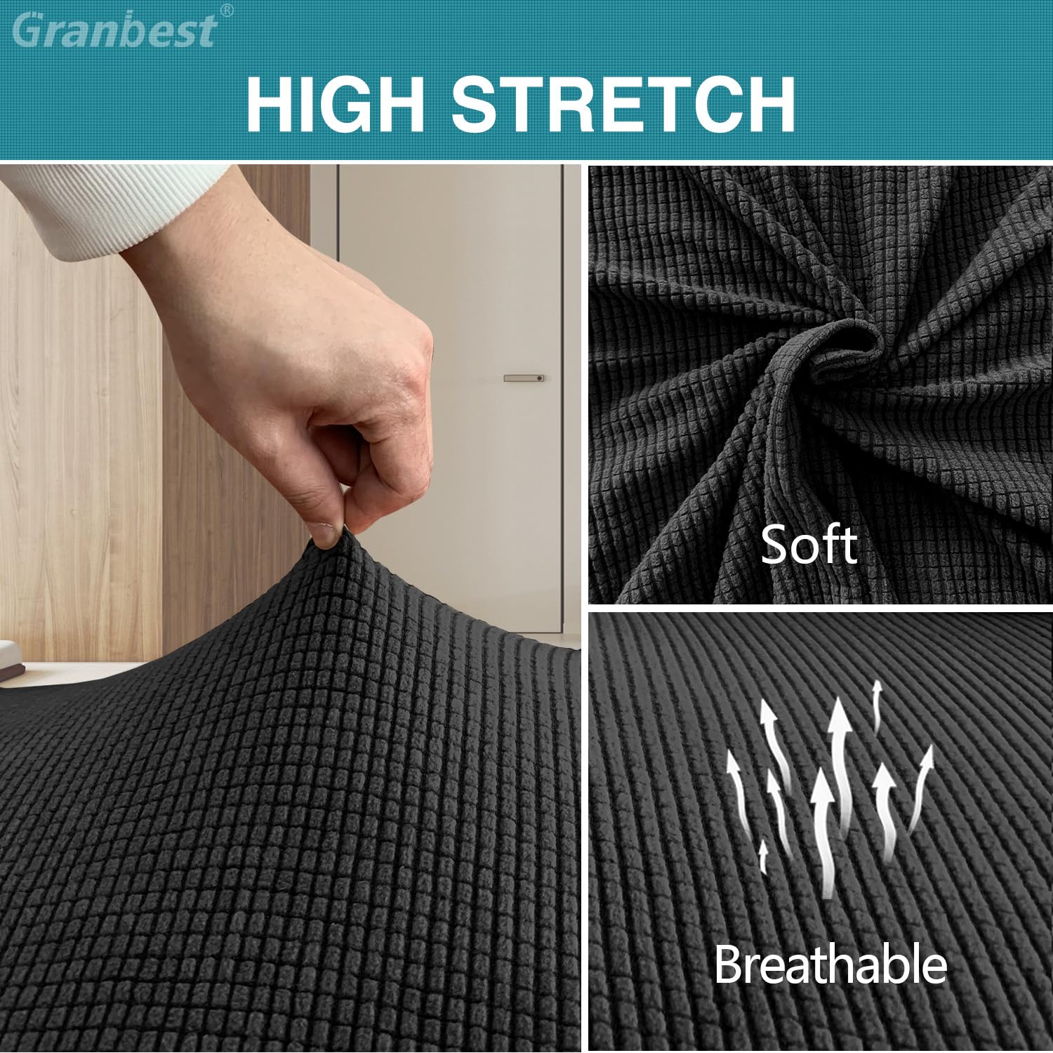 Granbest Set di 4 coprisedili in Jacquard, per Sala da Pranzo, per Sala da Pranzo, Cucina, Colore: Nero