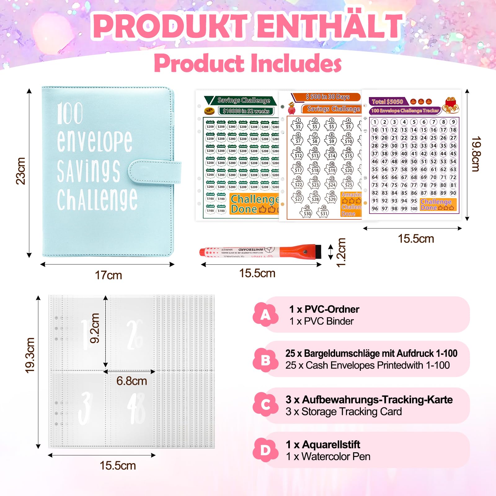 A5 Classeur Budget avec 100 Enveloppes, Planificateur Épargne, Bleu