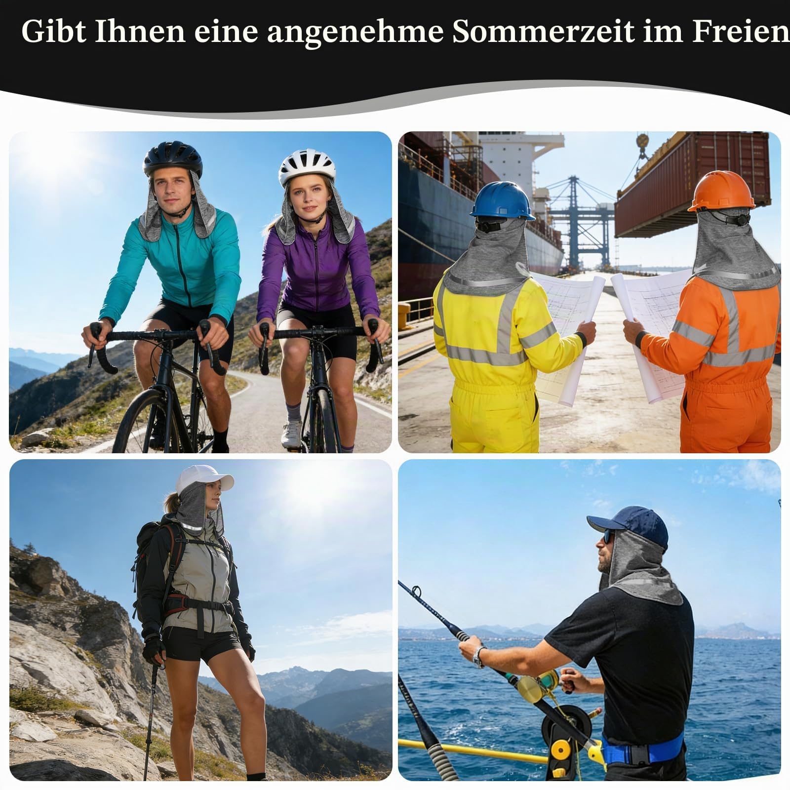 3 Stück Sonnenhut mit Nackenschutz, Sommer Sonnenhut, Kopftuch für Schutzhelme, mit Reflektierenden Streifen, Atmungsaktiv Sonnenschutz, für Outdoor Arbeit Angeln und Sports