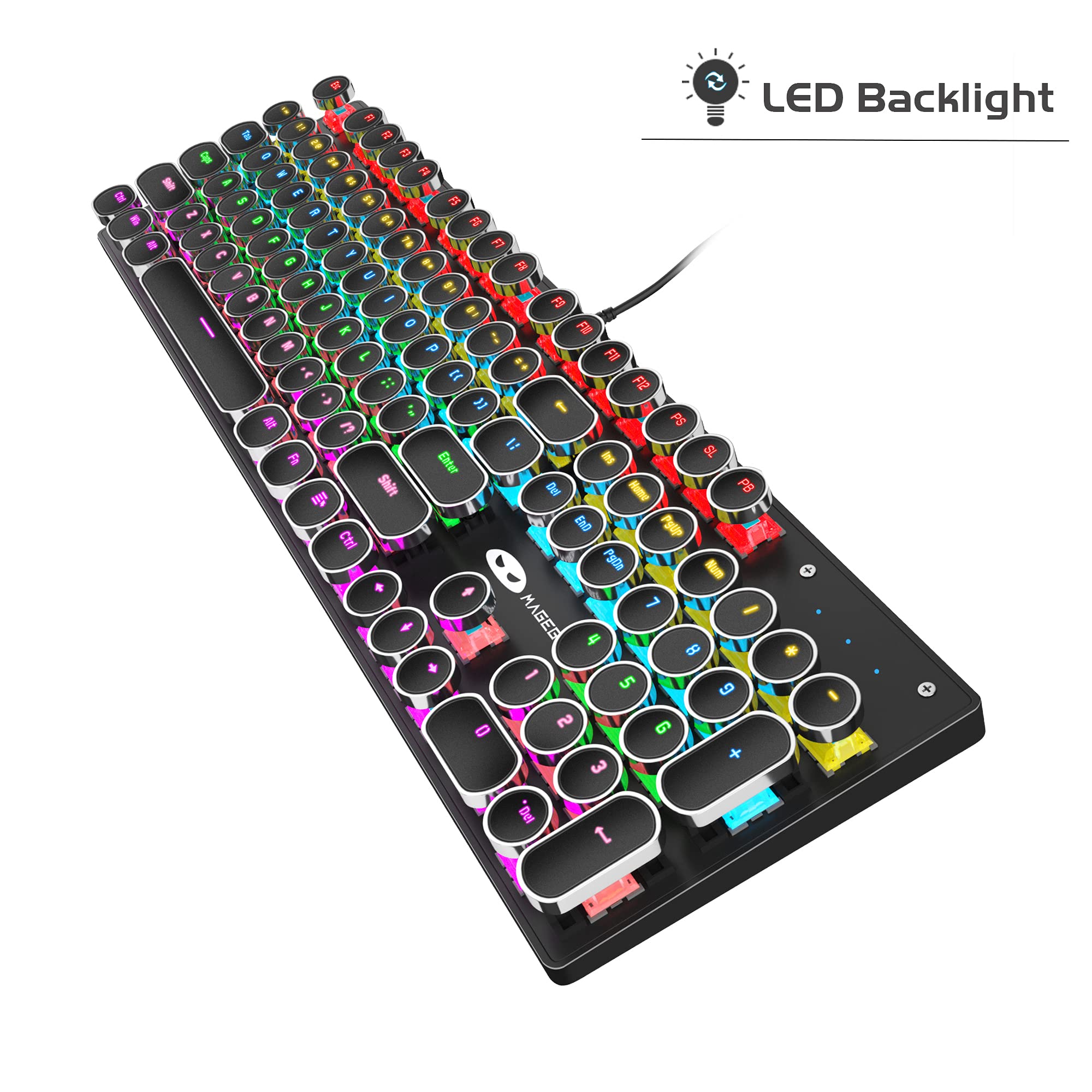 MageGee Typewriter Mechanical Gaming Keyboard, Retro Punk Round Keycap
