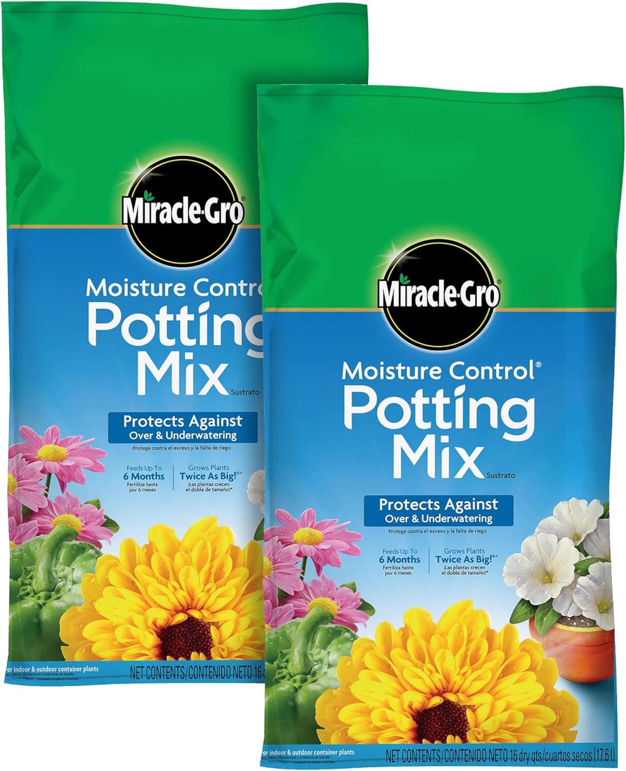 Miracle-Gro Moisture Control Potting Mix, for Container Plants, Protects Against Over- and Under-Watering, 16 qt., 2-Pack 16 qt. 2 Pack