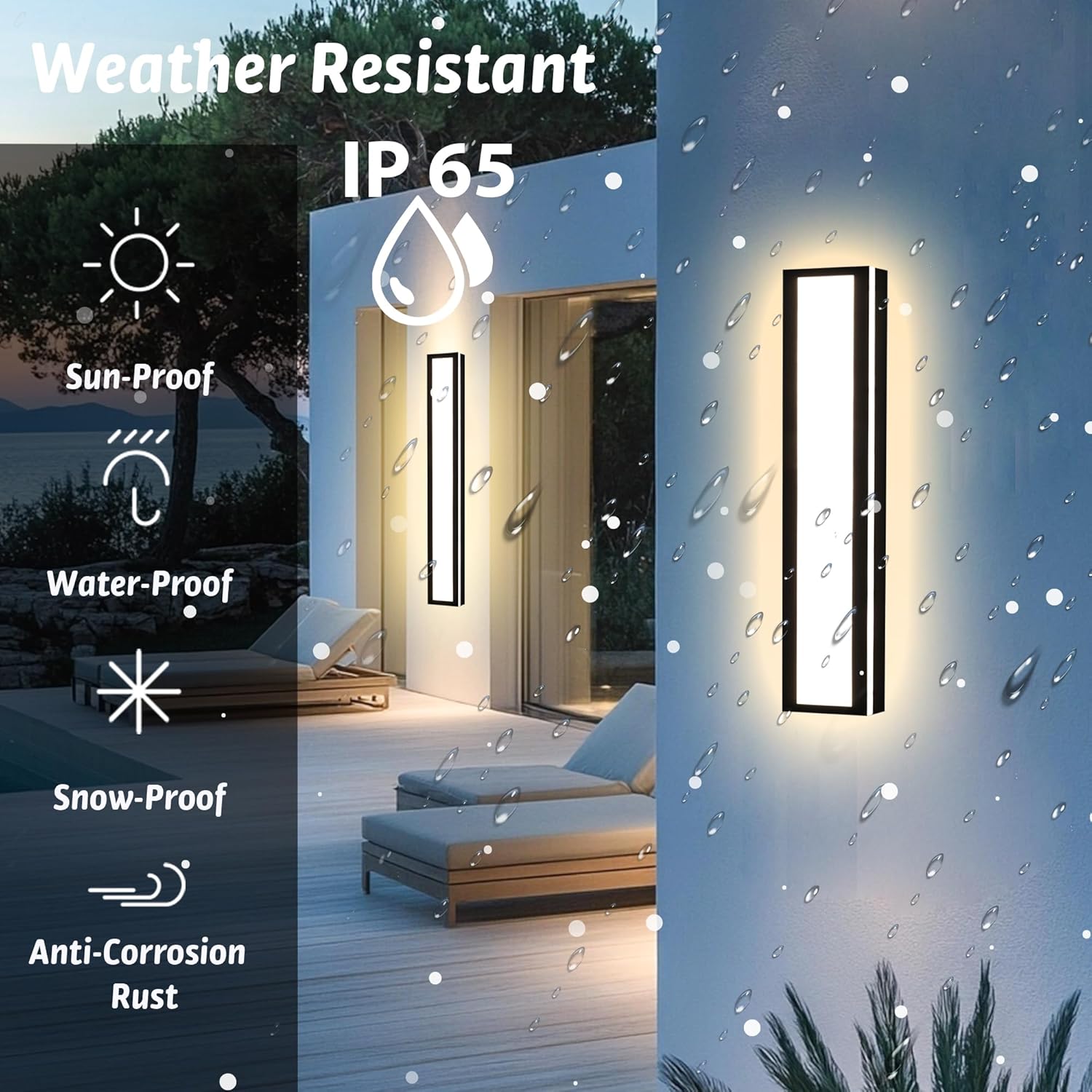 MELUCEE 2 Pack 16in Linear Outdoor Wall Lights 18W LED Outside Porch Lights 5 Color Dimmable Outside Garage Lighting Exterior Light Fixtures Wall Mount for House Patio Balcony Porch, IP65 Waterproof