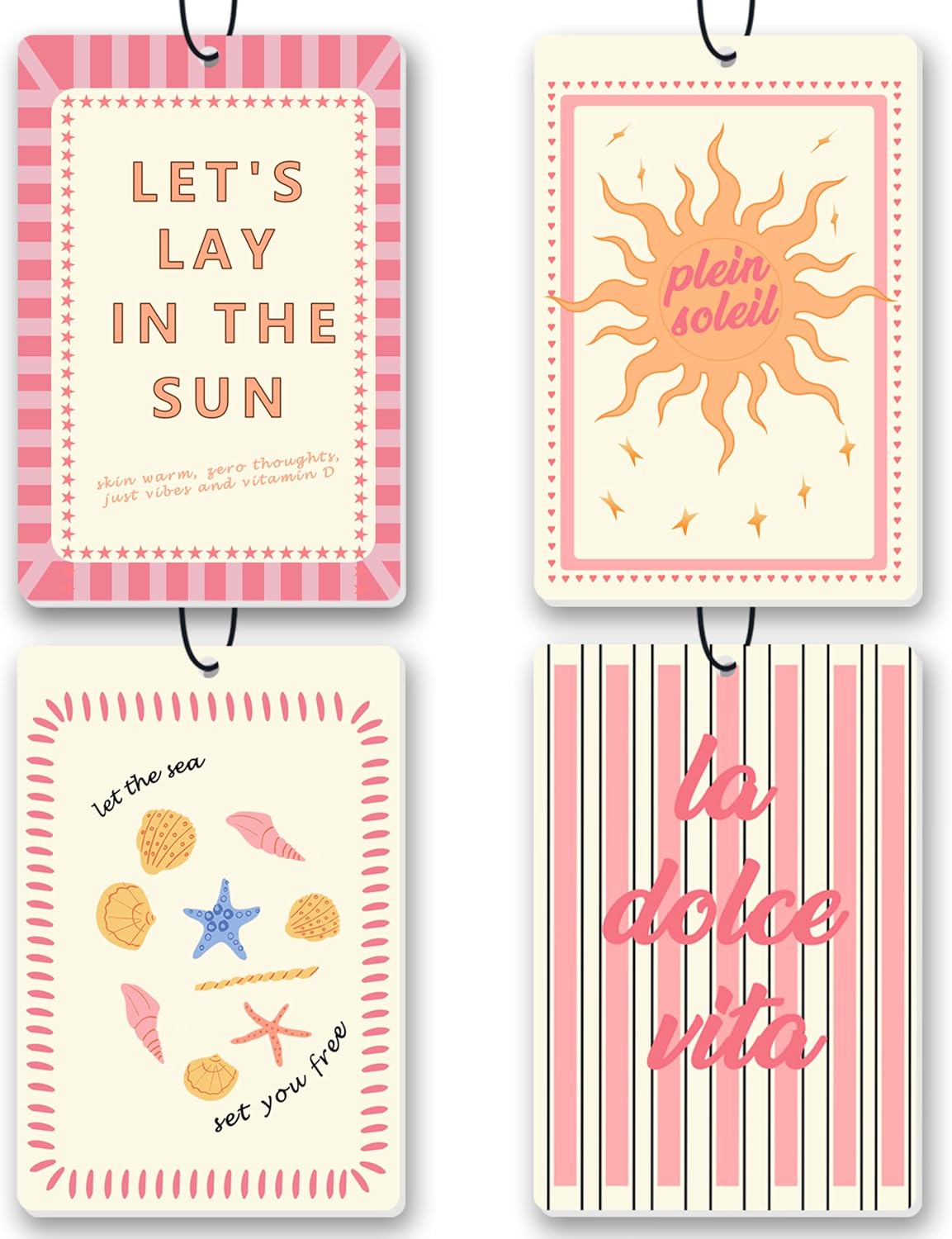 Coastal Retro Car Air Freshener 4 Pack, Hanging Air Freshener for Car Accessories, Sea Summer Aesthetic Vintage Decor, Sweet Gift Idea for Women Girls, Coastal Closet Mirror Hanging Accessories Decor