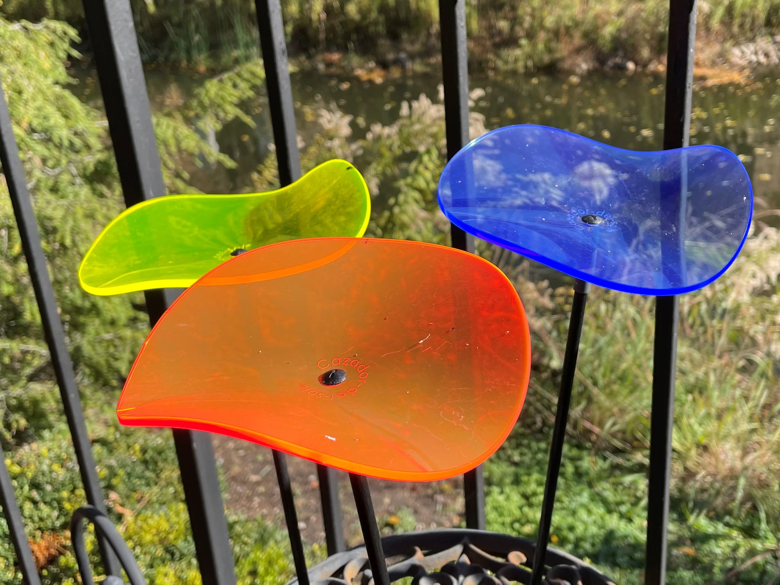 Cazador-Del-Sol Modern Suncatcher-Set of (3) Blue, Lemon, Orange -10" Acrylic Stem - 3 ¾ Petal