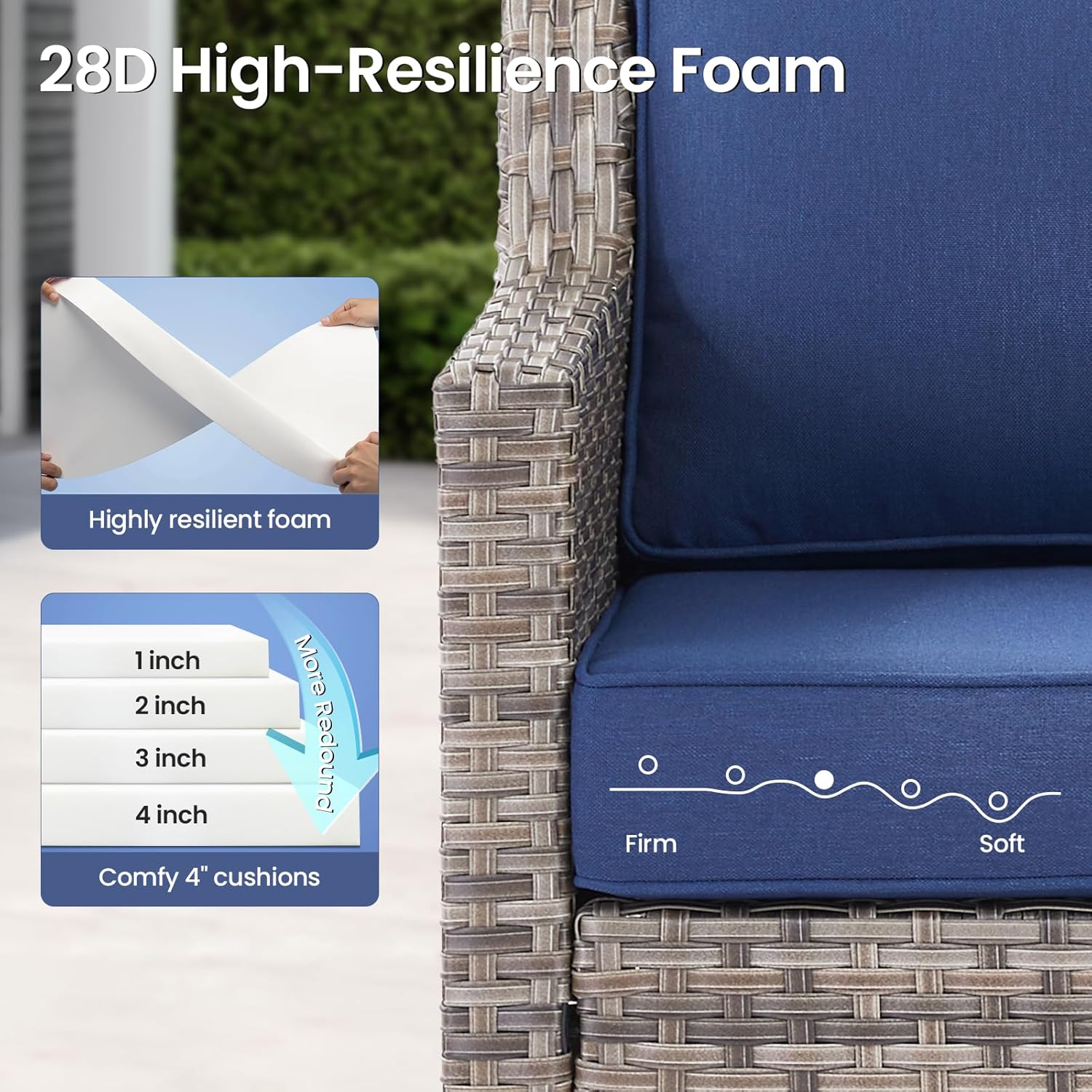 3 Pieces Swivel Patio Chairs Set of 2 - High Back Patio Furniture Set with Outdoor Side Table Patio Table and Chairs Set for Porch Deck Balcony Garden Blue/Beige
