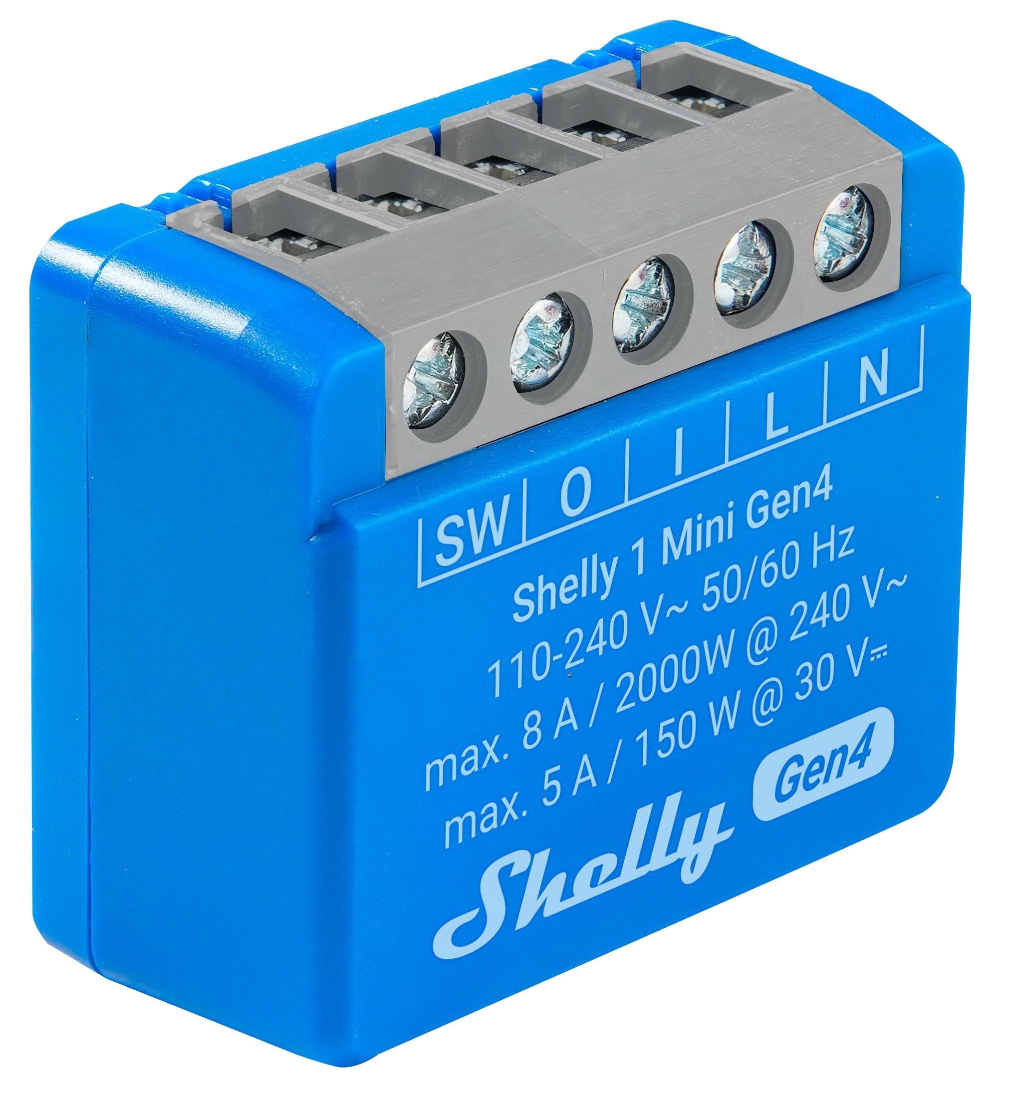 SHELLY Relais 1 Mini Gen4, 8 A, WLAN, Bluetooth, blau, 4 Stück