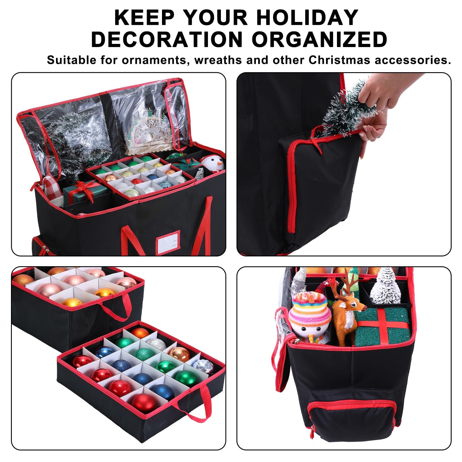 Weihnachtskugeln Aufbewahrungsbox, Weihnachtskugeln Aufbewahrung Karton Fächer Aufbewahrungsbox für Weihnachtskugeln für Lagerung Urlaub und Zubehör (Rot,71x31x45cm)