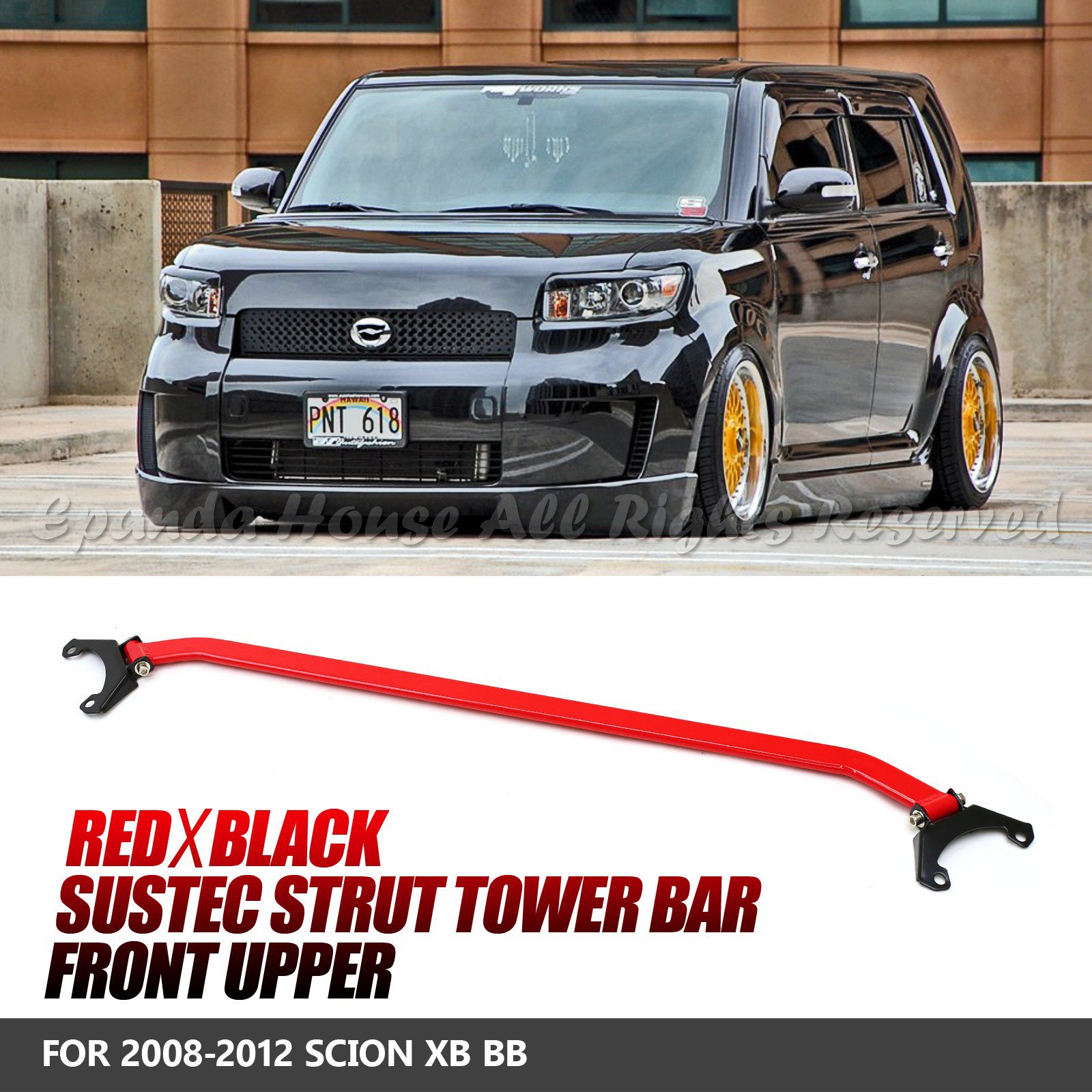 Compatible with 08-12 Scion xB/bB Stainless Steel Racing Front Strut Tower Bar Red/Black