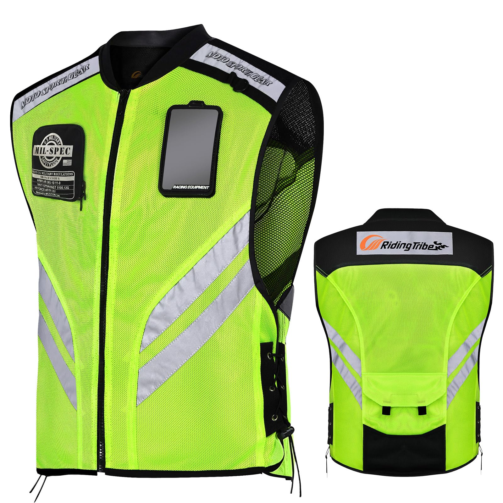 LVNRIDS Motorcycle Vest Safety Reflective Sleeveless Motorbike Jacket Green 3XL