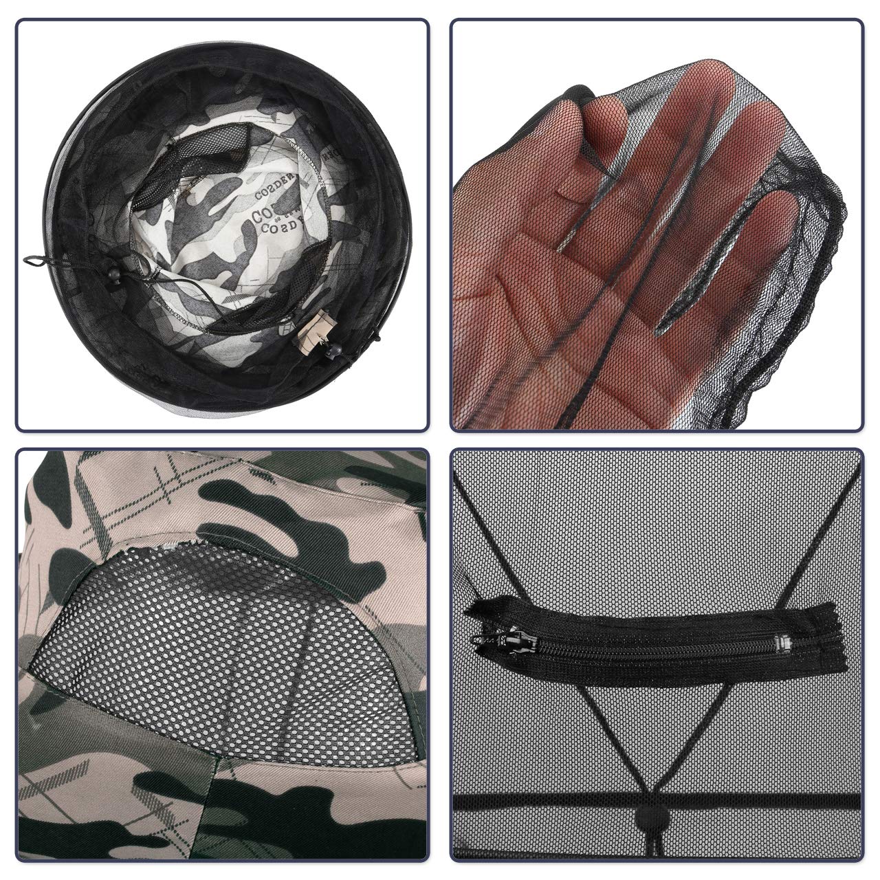 Sombrero de red de cabeza de mosquito con malla extraíble oculta, diseño para pesca al aire libre jardinería, gris Camouflage 5