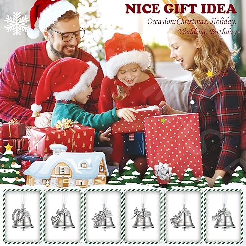 Miniatura 6 de Jenaai Juego de 12 adornos de campana de Navidad, adorno colgante de árbol de Navidad, adorno de campana de metal con los mejores deseos,