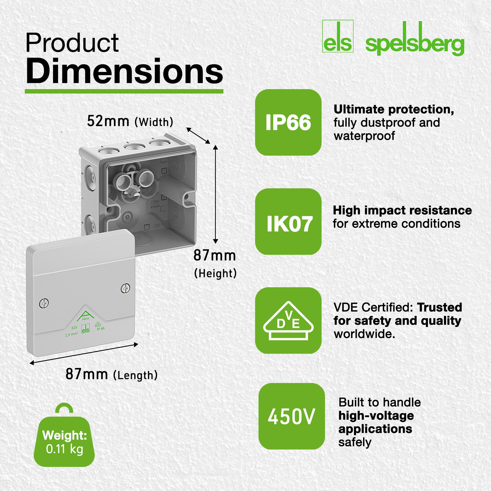 Spelsberg Abox 025-2,5², IP66 Waterproof Junction Box with Internal Fixing Points & Screwless Terminals, Wago 2273-205 - Image 4