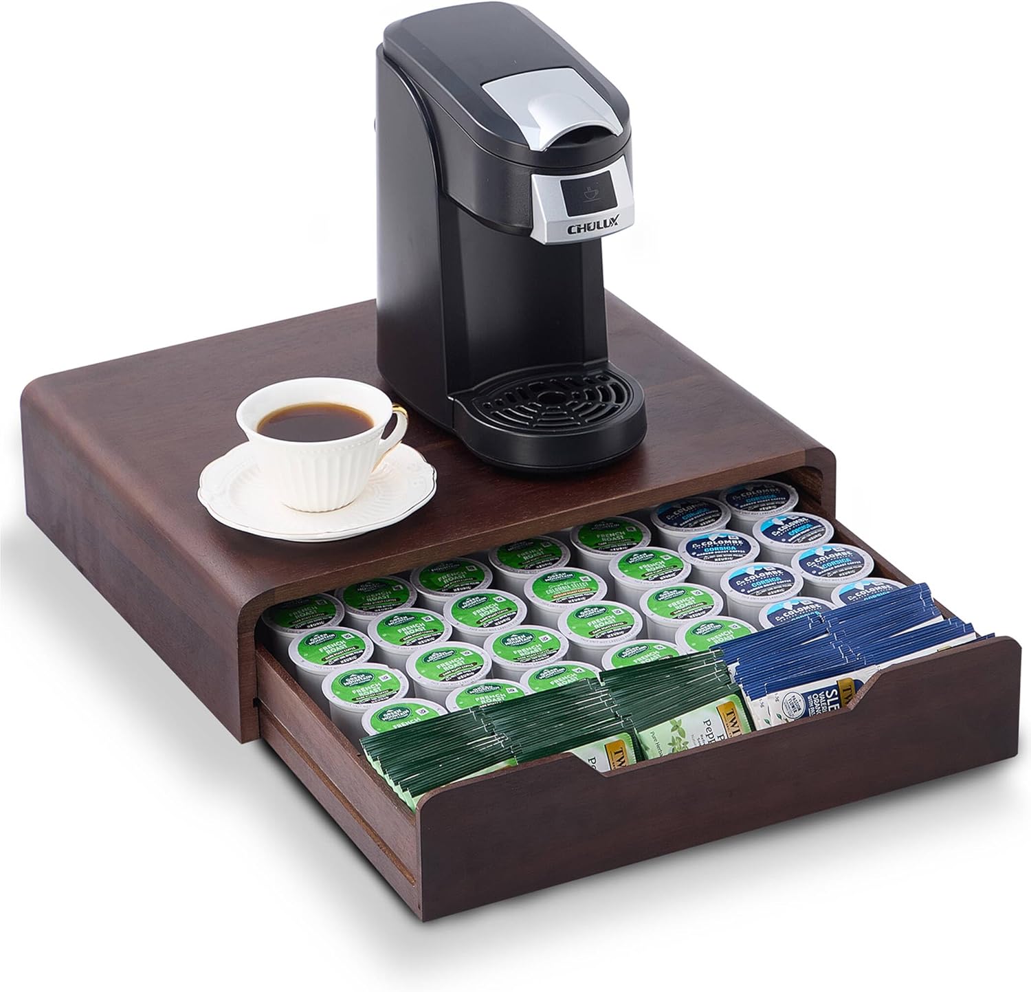 Photo 1 of Acacia Wood Coffee Pod Organizer, K Cup Holder Organizer for Counter, 35 Pack K Pod Holder, K Cup Drawer Coffee Maker Machine Stand