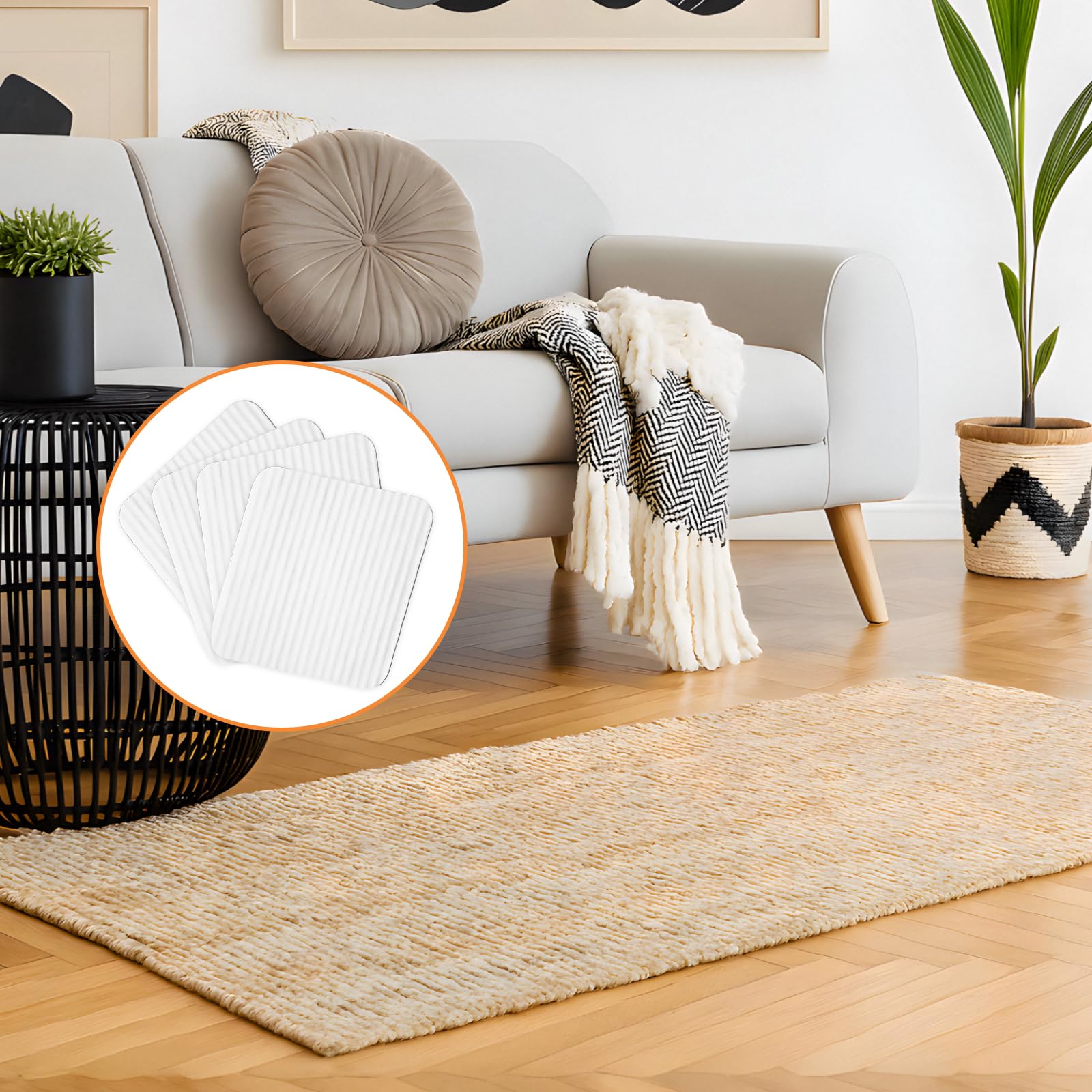 16 Pezzi Antiscivolo per Tappeti Riutilizzabili, Tappeto Gripper Antiscivolo, Fermatappeto Lavabile 10x10cm per Legno/Piastrelle/Marmo - Anti-Arricciatura Angoli Piatti