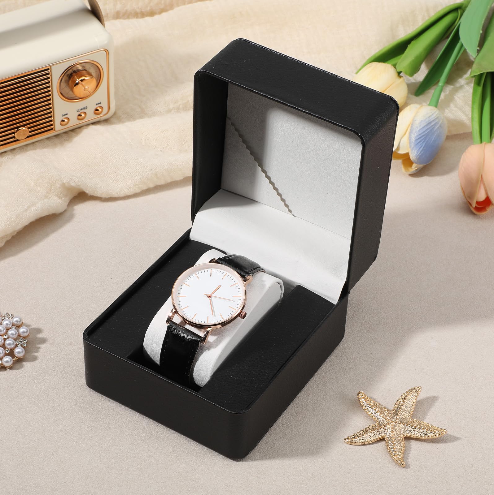 6 Pack PU Leather Single Watch Case Premium Watch Box for Men and Women with Removable Pillow Large Travel Wristwatch Display Storage Organizer Holder Gift Box