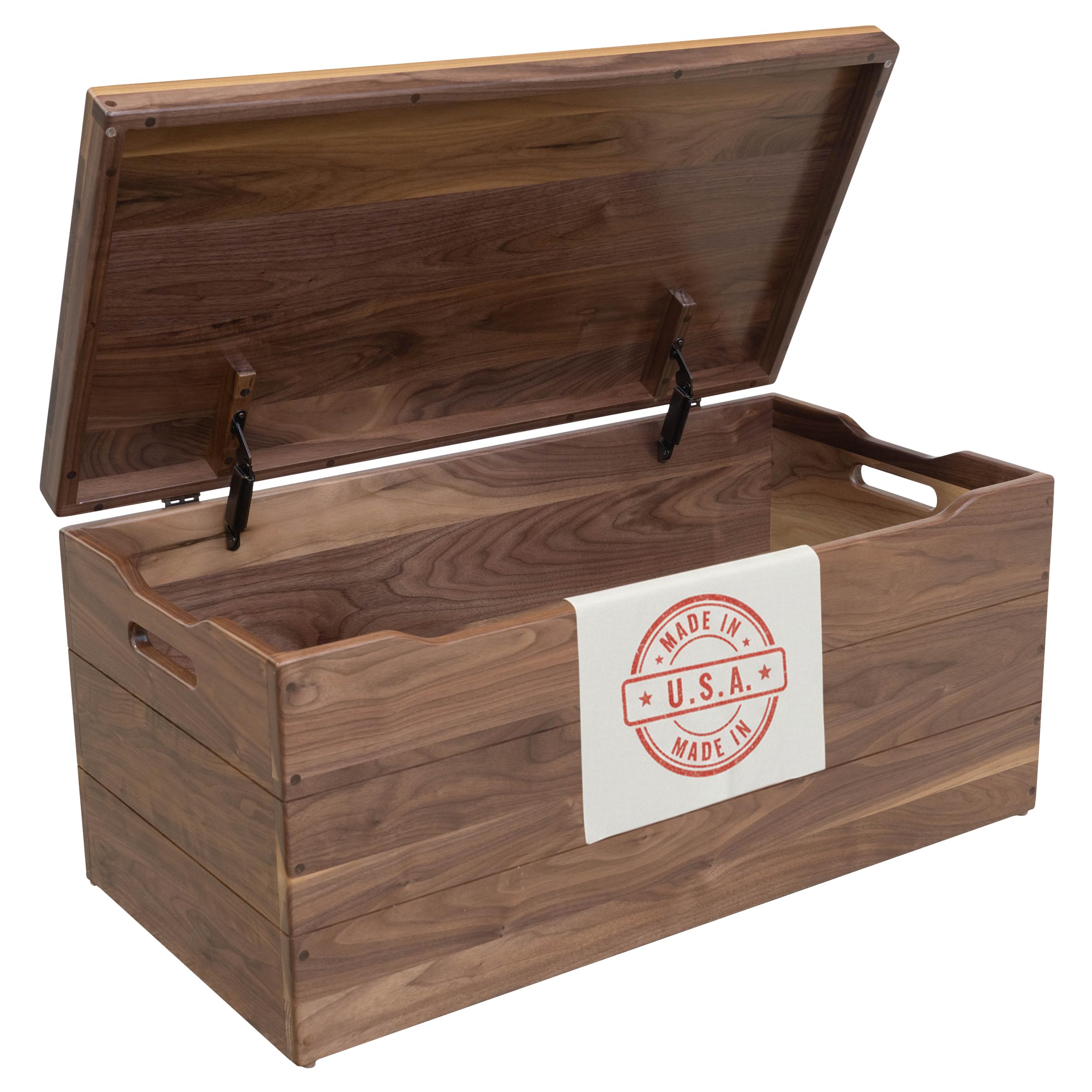 Amish Made Wooden Storage Chest Trunk Box with Lid and Handles for Bedroom, Blanket, Clothes, Anti-Slam Hinges, Handmade, Rustic, Walnut Wood, Natural Stain, 42"