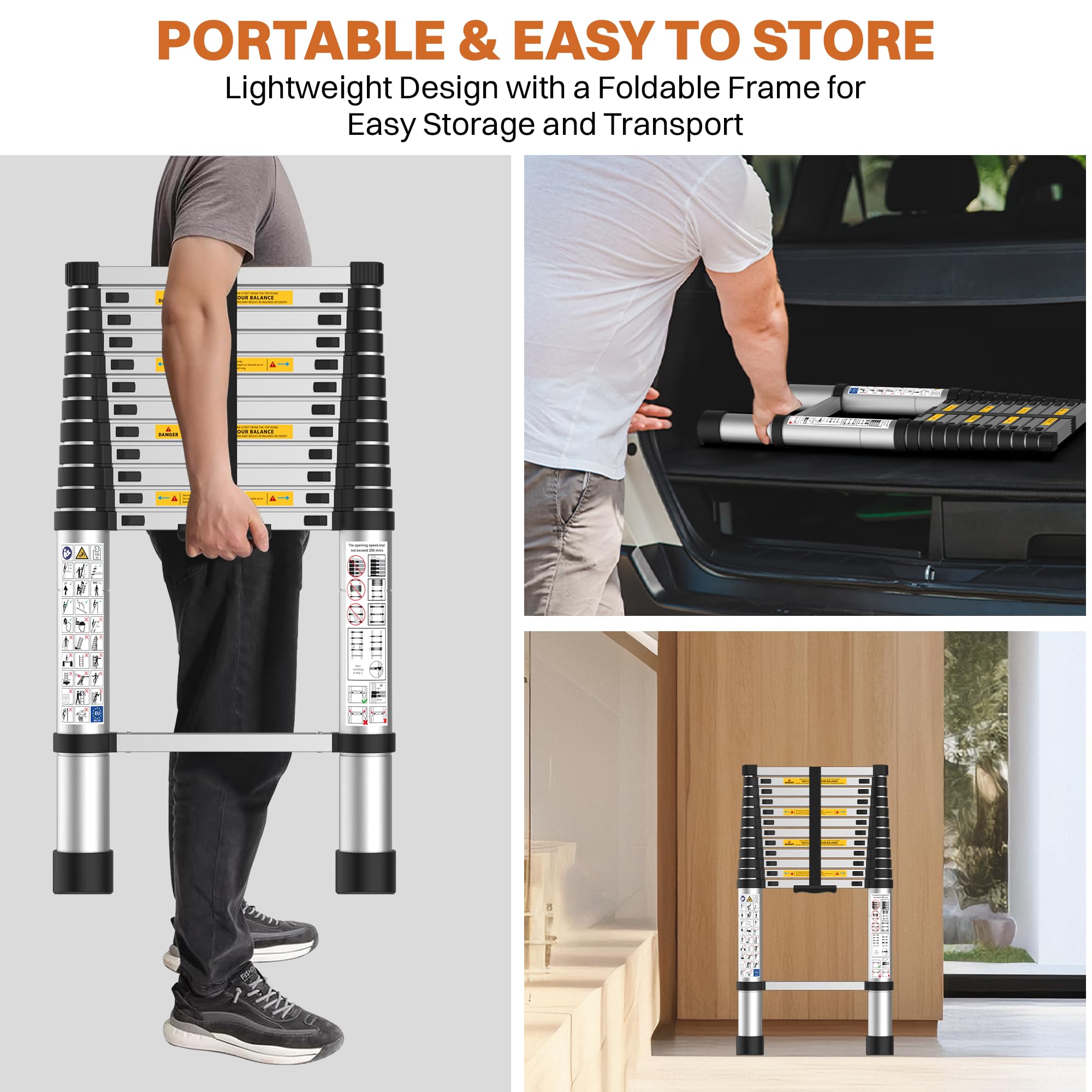 BonKaso VertiPro 3.8M(12.5Ft) Telescopic Ladder|Aluminum Ladder 13 Steps|Multipurpose for Home & Outdoor use with Self Lock Mechanism|EN131 Certified Max Load Capacity of 150kg — Amazon image 5