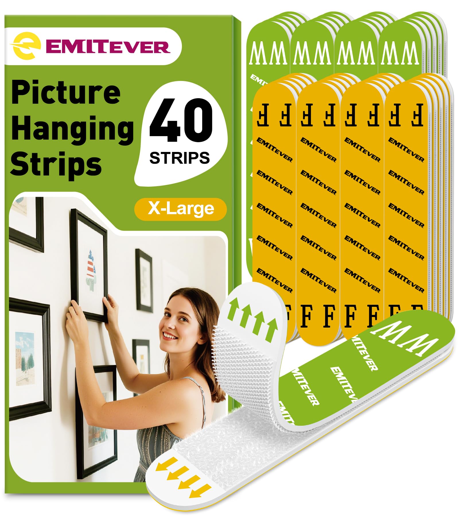 Emitever Picture Hanging Strip, X-Large, Cuttable, 20 Pairs (40 Strips)