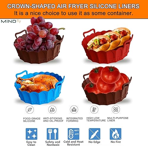 Miniatura 2 de MINDFLY Paquete de 3 forros redondos de silicona para freidora de aire de 4 a 8 cuartos de galón, accesorios reutilizables de 8.5 pulgadas, cesta de