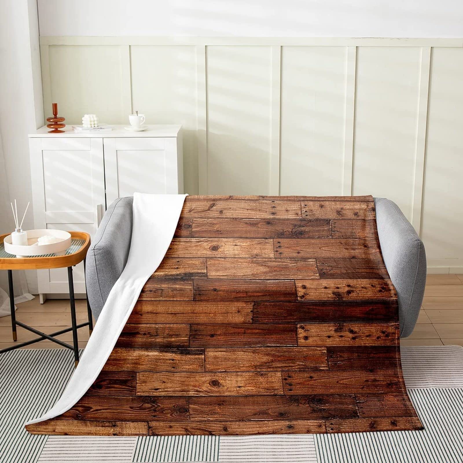 Couverture Polaire 220x240 cm Planches De Bois D'époque, Plaid Polaire Brun Flanelle 2 Personnes, 3D Imprimée Couvertures et Plaids Doux et Chaud for Canape Lit