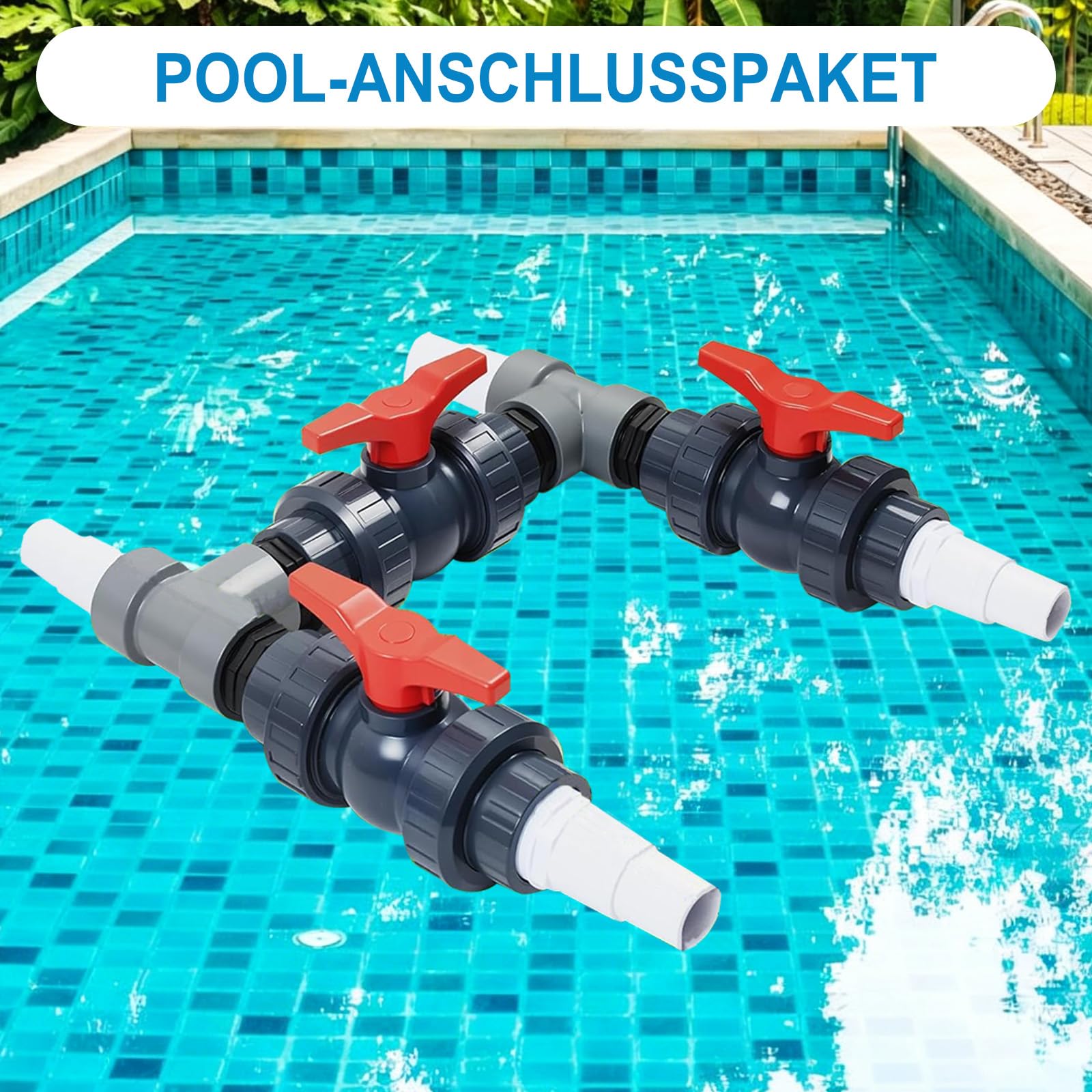 Bypass Pool Set, Ø 50 mm Bomba de calor Pool Conector Set, Bypass Set para piscina, incluye mangueras y adaptadores de 32 mm y 38 mm, para un control preciso del suministro de agua y un