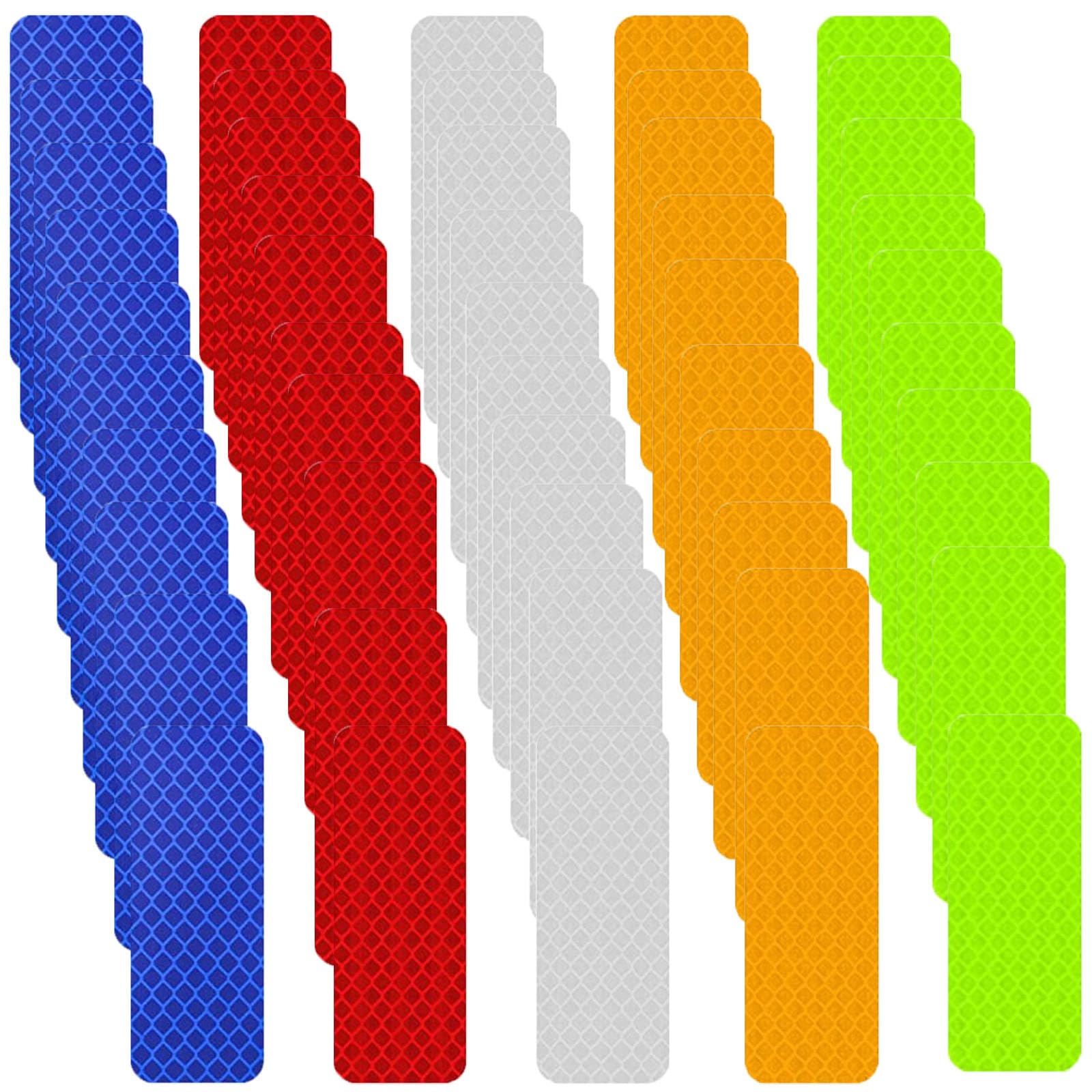 JCKD 50 Pieza Adhesivos Reflectantes, Tiras Reflectantes Autoadhesivas de 3 x 8 cm, Tiras de Seguridad; Adhesivos Reflectantes Aptos para Bicicletas, Mochilas, Motocicletas, patinetes y Cascos